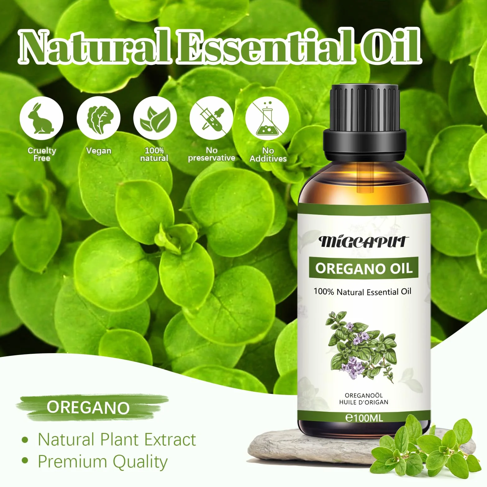 MIGCAPUT Olejek Eteryczny z Oregano 100ML Naturalny Aromaterapeutyczny do Dyfuzora SPA Masażu