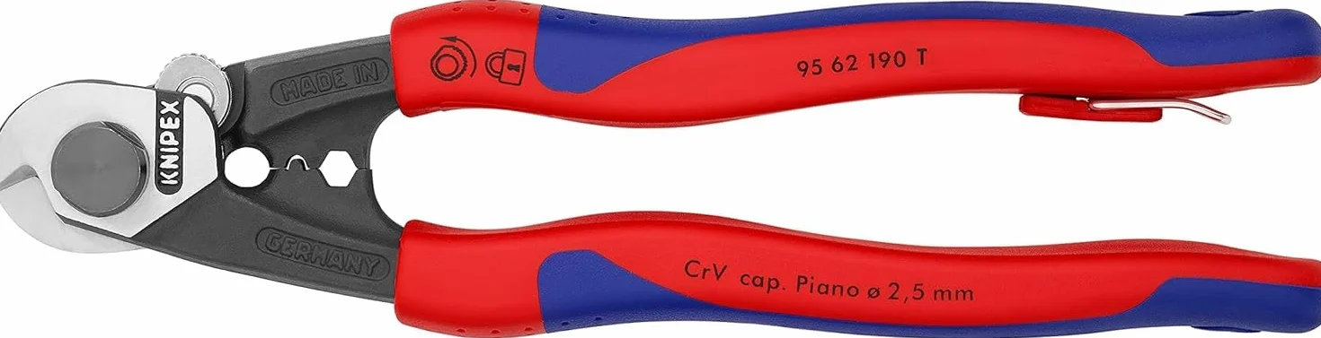 KNIPEX Nożyce do lin stalowych kute z wielokomponentowymi nasadkami, zaczep do mocowania systemu zabezpieczającego narzędzia przed, 95 62 190 T