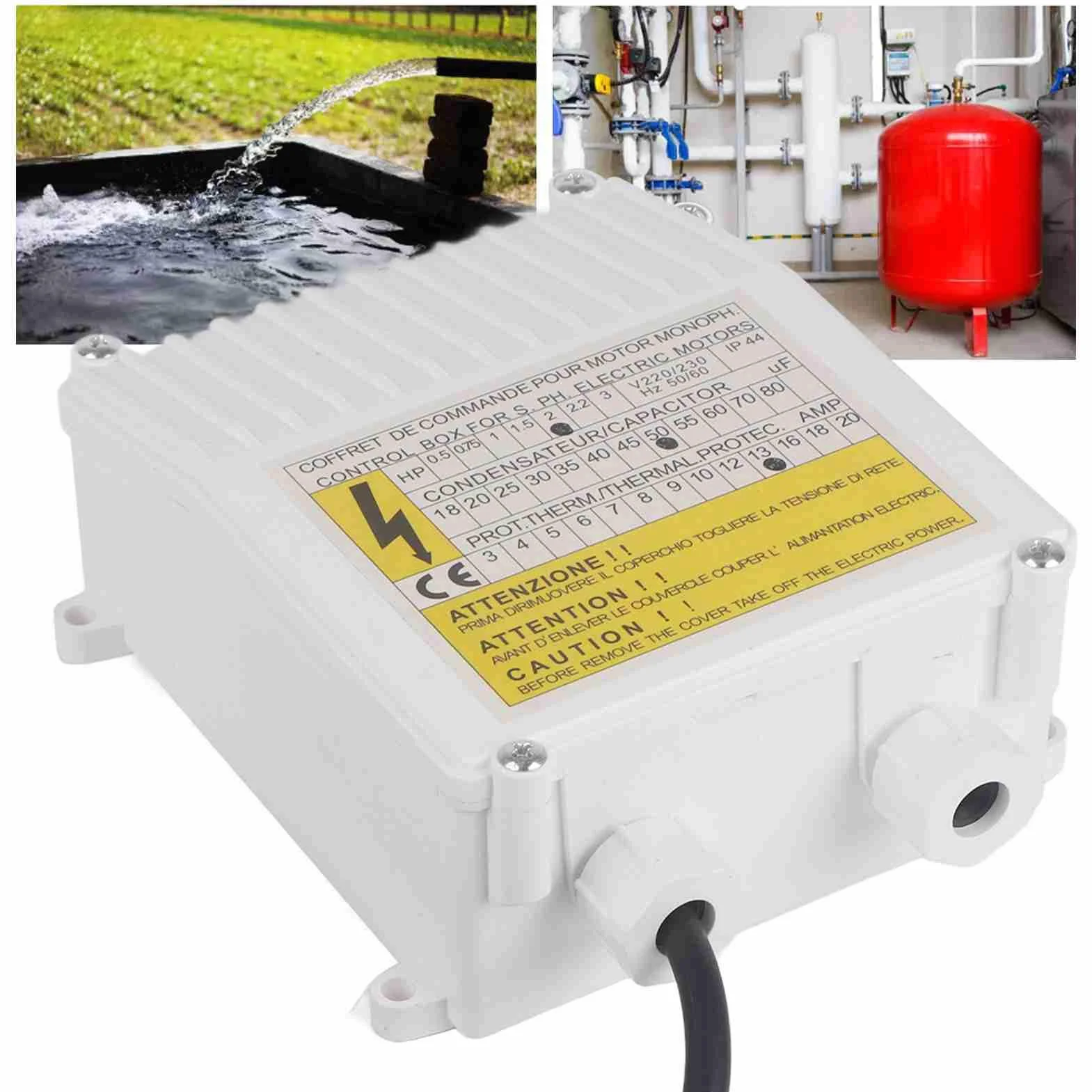 Kontroler Pompy Głębinowej, Skrzynka Sterownicza 1500W 220V, Zabezpieczenie Przeciwprzepięciowe, Materiał ABS i Miedź, Wtyczka EU