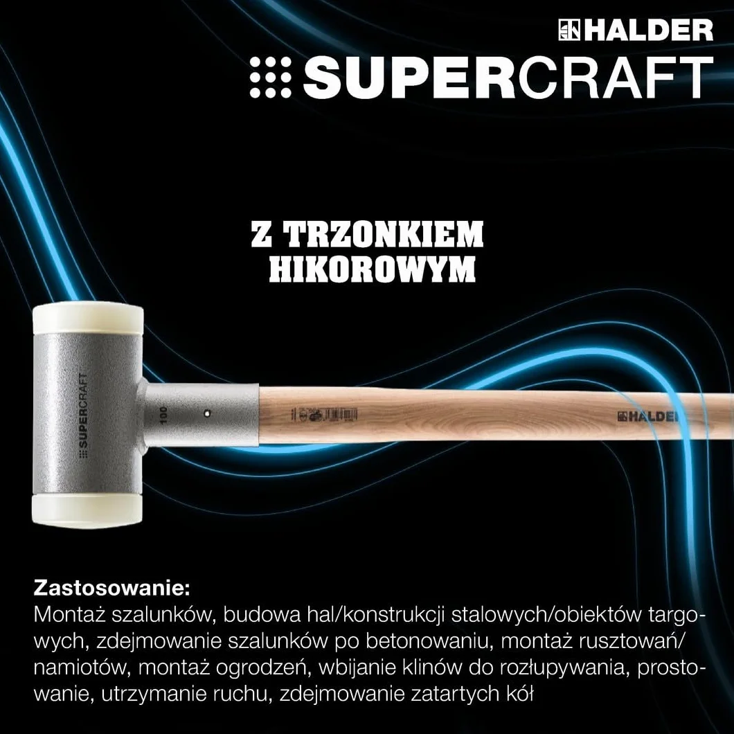 Supercraft młot kowalski, z tłumiącym drgania, ergonomicznie ukształtowanym i lakierowanym trzonkiem hikorowym, śr. = 100 mm/waga = 7050 g | 3366.107