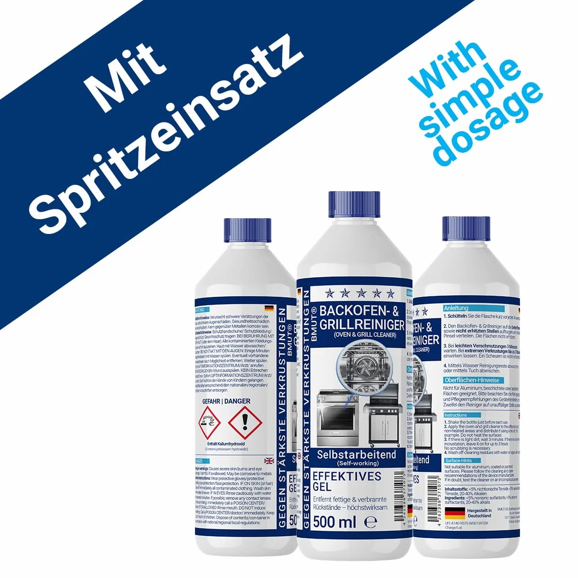 3x500ml (1,5 litra) środek czyszczący do piekarnika extra mocny | z pędzelkiem + ściereczką XXL z mikrofibry | żel-pasta | środek do czyszczenia grilla | przeciwko osadom i skorupom | działa