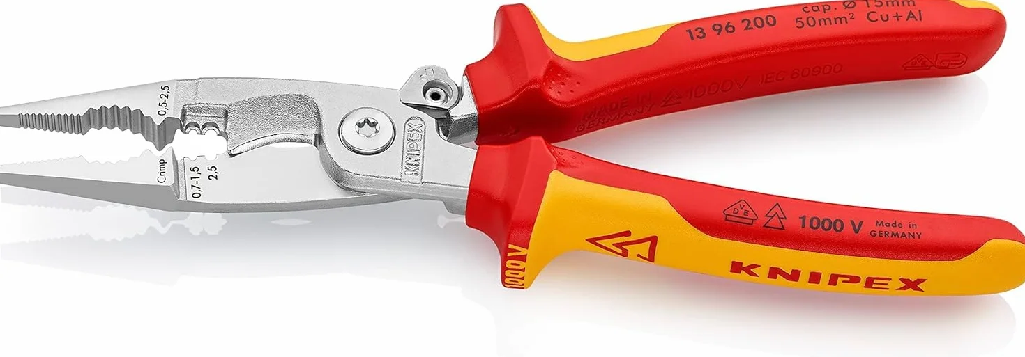 KNIPEX Szczypce do prac elektroinstalacyjnych w opakowaniu z zawieszką chromowany z wielokomponentowymi osłonkami, izolowane wg VDE 200, 13 96 200 SB