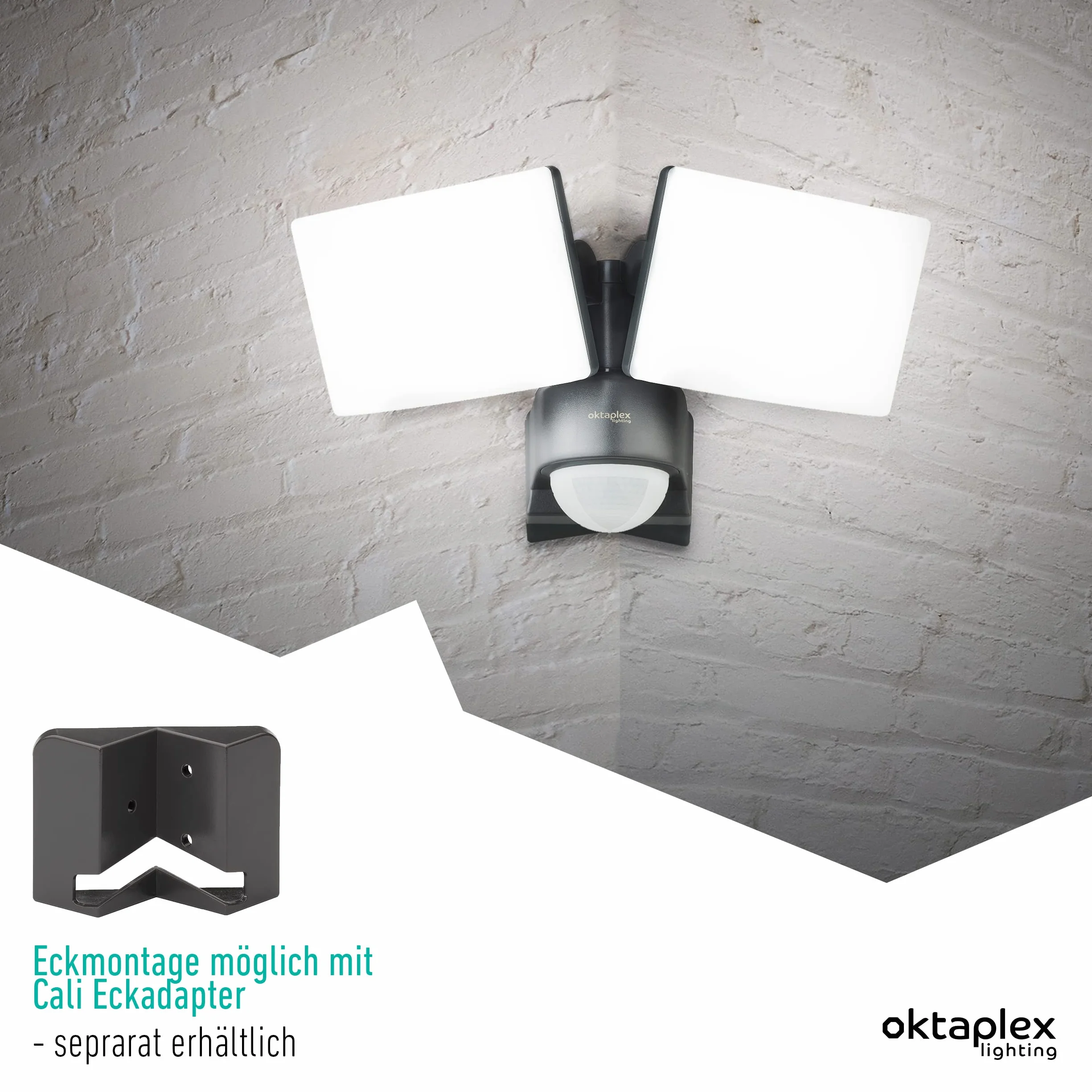 Oktaplex lighting Cali Dos Motion reflektor LED z czujnikiem ruchu, IP65, dwie głowice, 40 W, 3000 K, ciepła biel, reflektor zewnętrzny, antracyt z funkcją Master