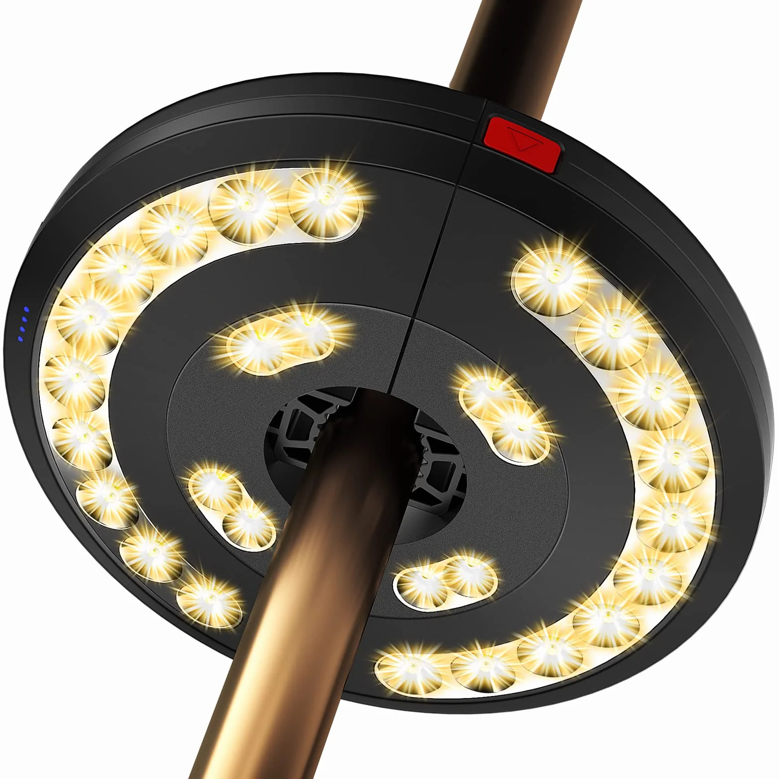 Lampy parasolowe, oświetlenie parasola, bezprzewodowe 28 lampek LED z 3 trybami oświetlenia, 4 baterie AA zasilane / ładowanie przez USB, do długotrwałego użytku bezprzewodowego na zewnątrz namioty kempingowe do oświetlenia (Warm)