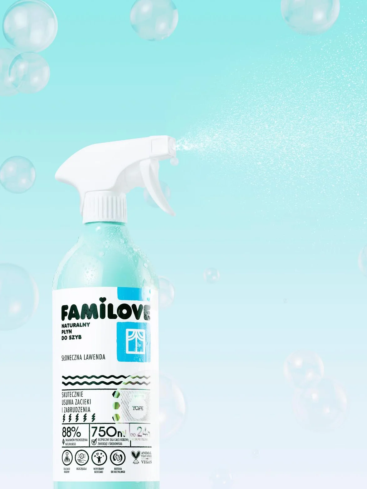 YOPE | 88% naturalnych składników | Spray do czyszczenia okien, szkła i luster | FAMILOVE 750 ml