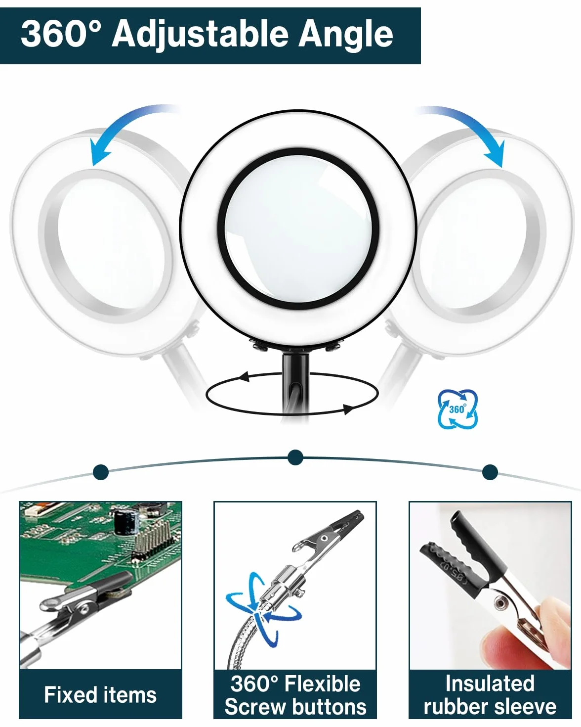 Stacja lutownicza trzeciej ręki z USB LED, 3x lupa, cztery ramiona, pomocnik do lutowania