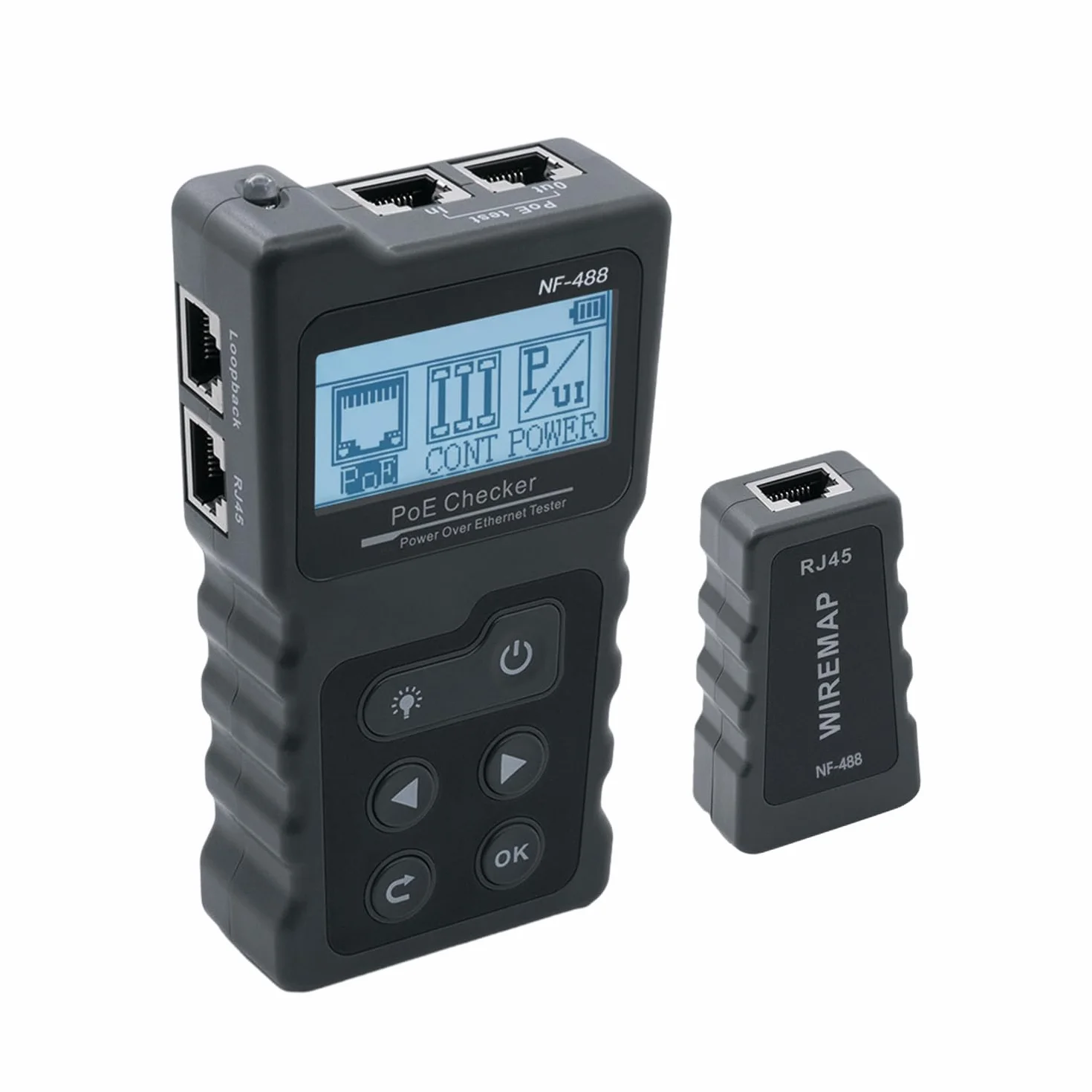 Mcbazel Tester sieciowy RJ45 z wyświetlaczem LCD, tester kabli sieciowych z funkcją POE