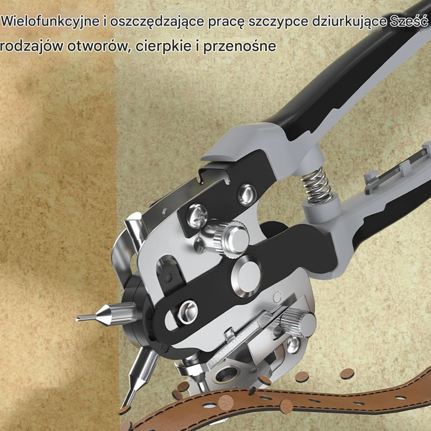 Leather Hole Punch Tool, Heavy-Duty Alloy Steel Pliers, Multi-Size Precision Cutting, 8.66 Inches