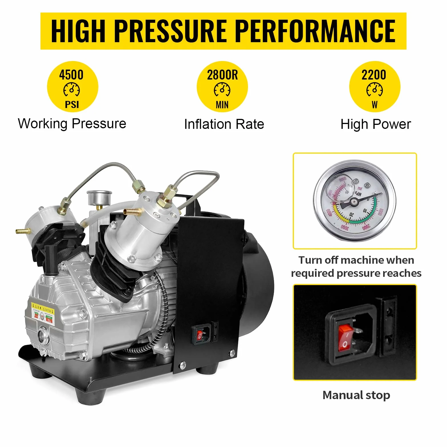 TUXING Kompresor PCP, 4500 psi/300 bar/30 MPa, kompresor wysokociśnieniowy z przenośną dwucylindrową mini sprężarką powietrza do pompowania butli do nurkowania, wiatrówek PC i karabinów paintballa