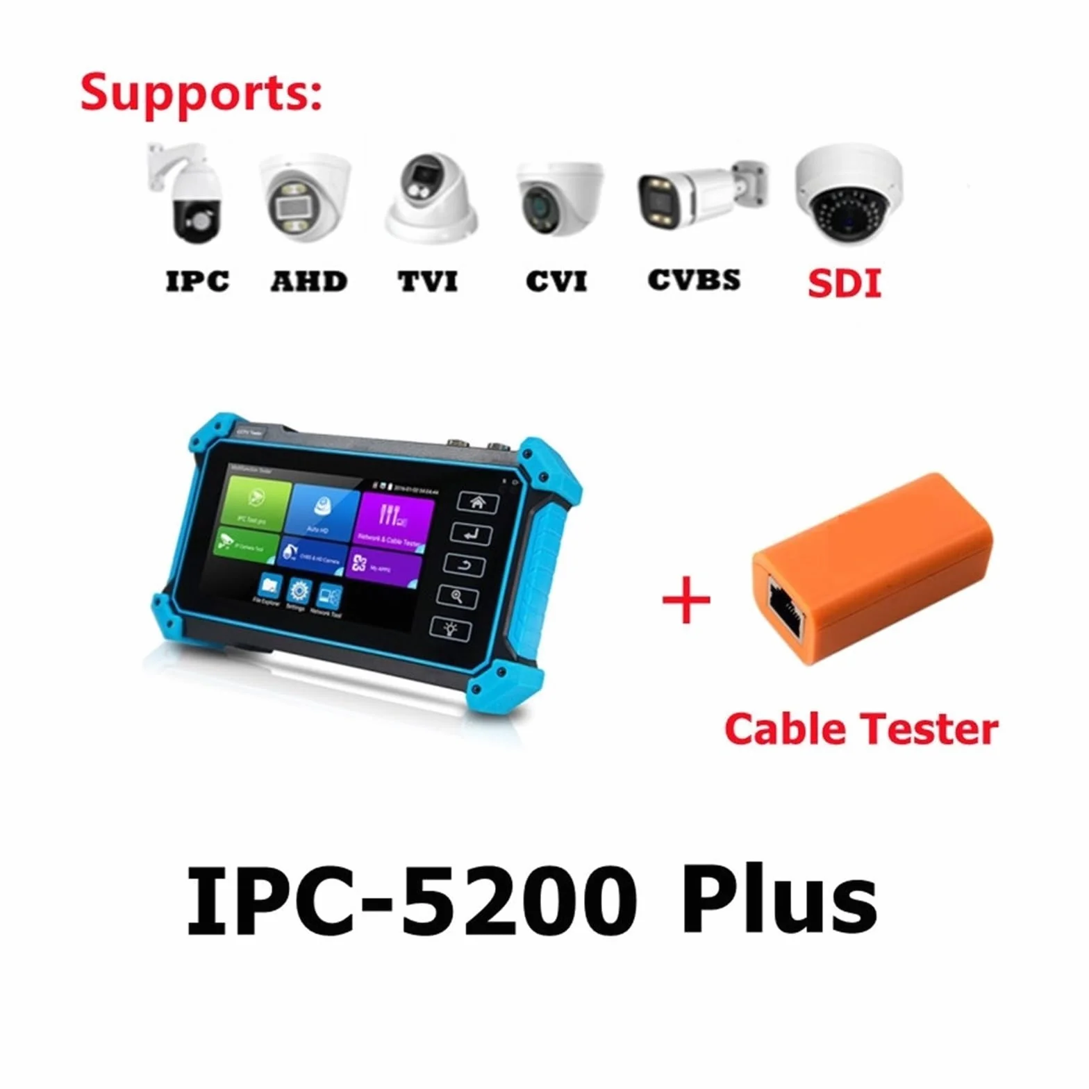 Tester CCTV, IPC-5200C Tester CCTV IPC Plus | Z 8MP AHD CVI TVI SDI Tester kamery 12MP Tester kamery IP 5,4" Ekran dotykowy Tester kabla do testowania kamer CCTV i IP.