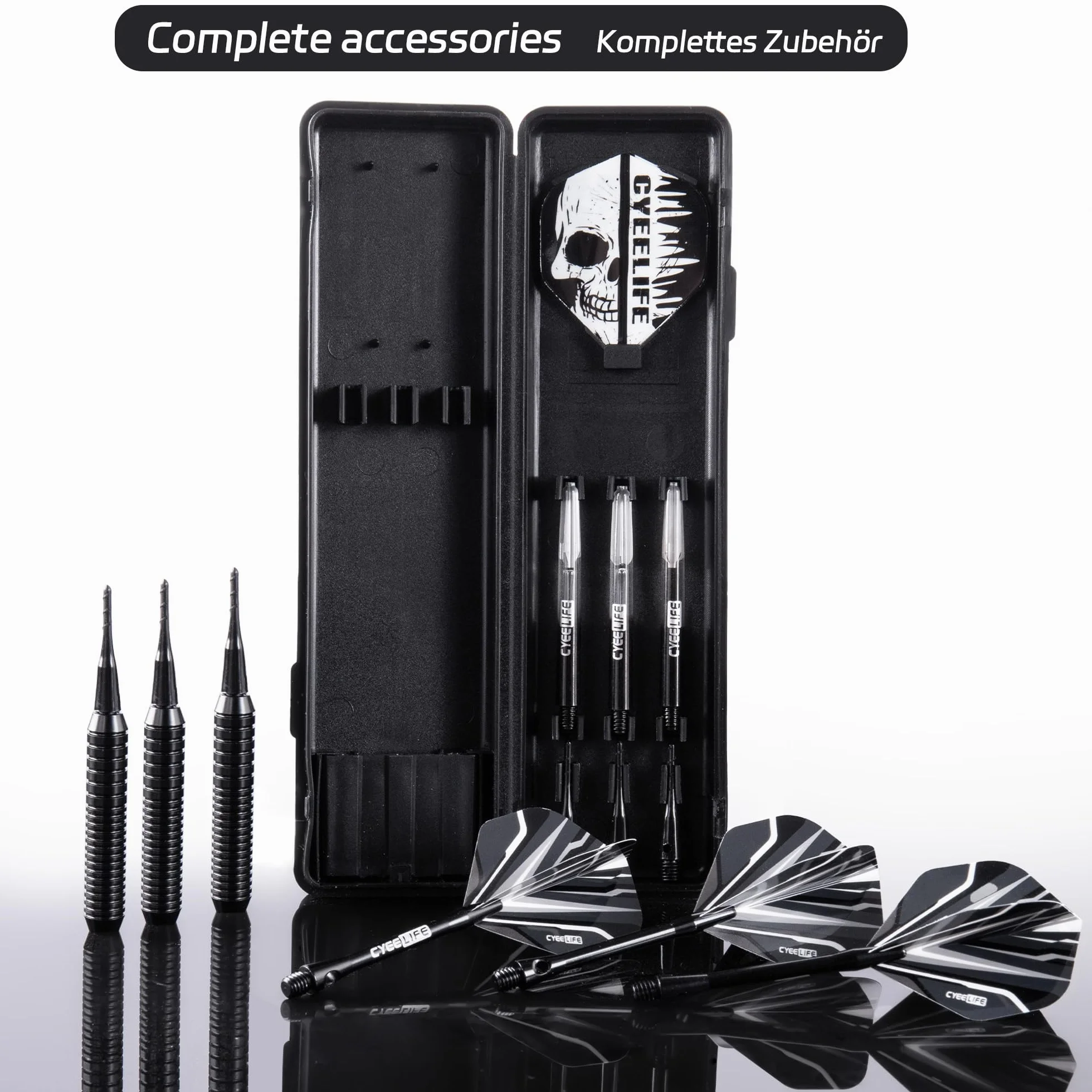 CyeeLife Zestaw rzutek z miękką końcówką z mosiężną beczką, profesjonalna plastikowa końcówka, aluminium/PC trzonki + 6 lotków + 30 miękkich końcówek + 20 pierścieni uszczelniających + 2 ochraniacze