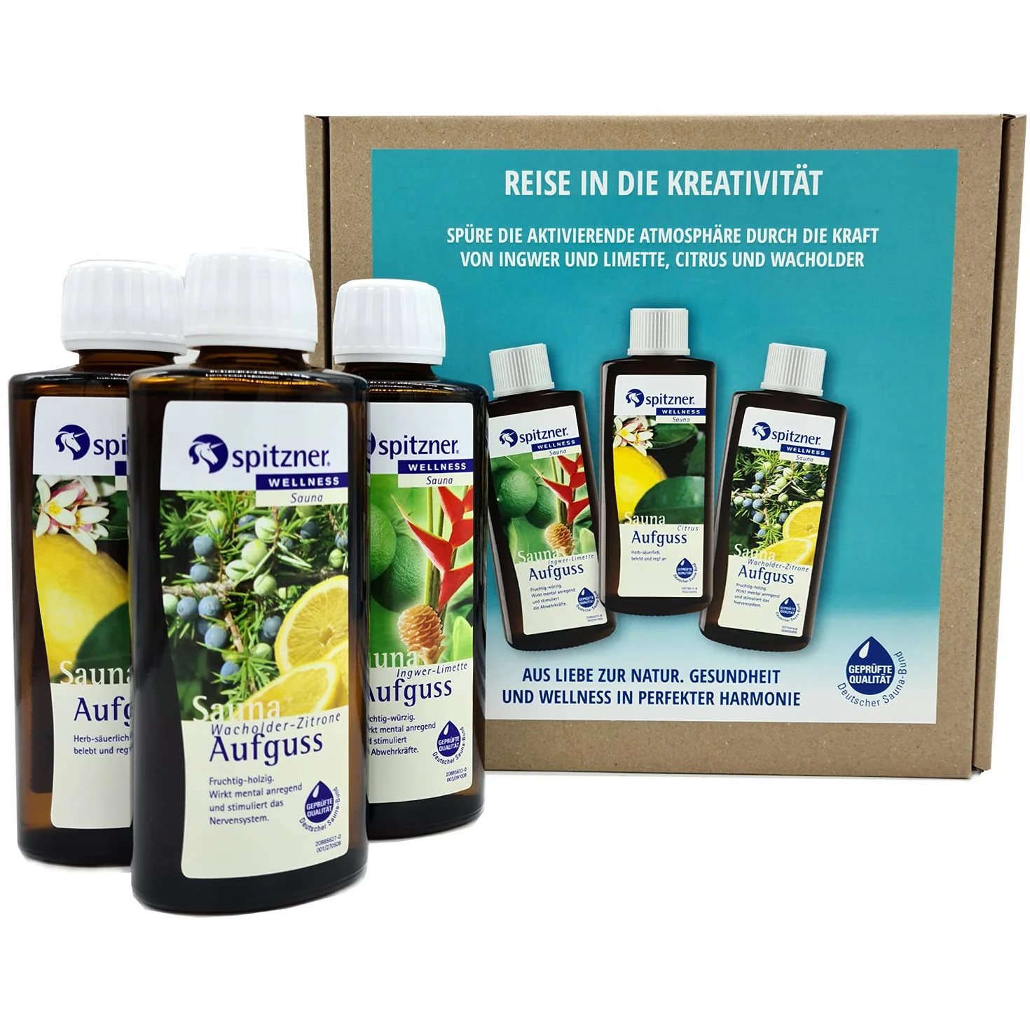 Spitzner Zestaw esencji do sauny 3 x 190 ml imbir limonka cytrusy jałowiec cytrynowy