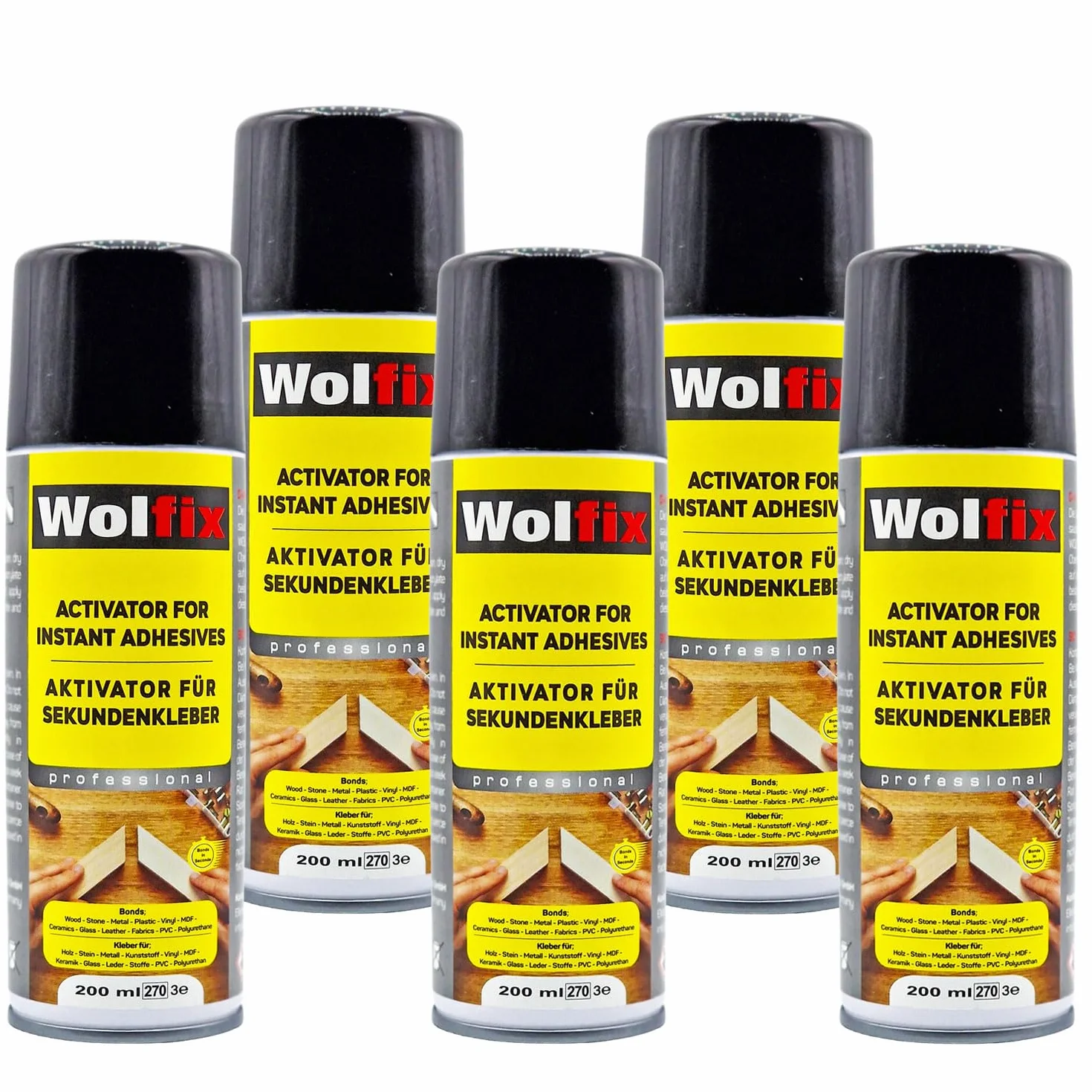 Wolfix Aktywator do kleju błyskawicznego 200 ml, super klej, aktywator w sprayu cyjanoakrylan – formuła turbo zapewnia natychmiastową przyczepność i długotrwałe rezultaty (5)