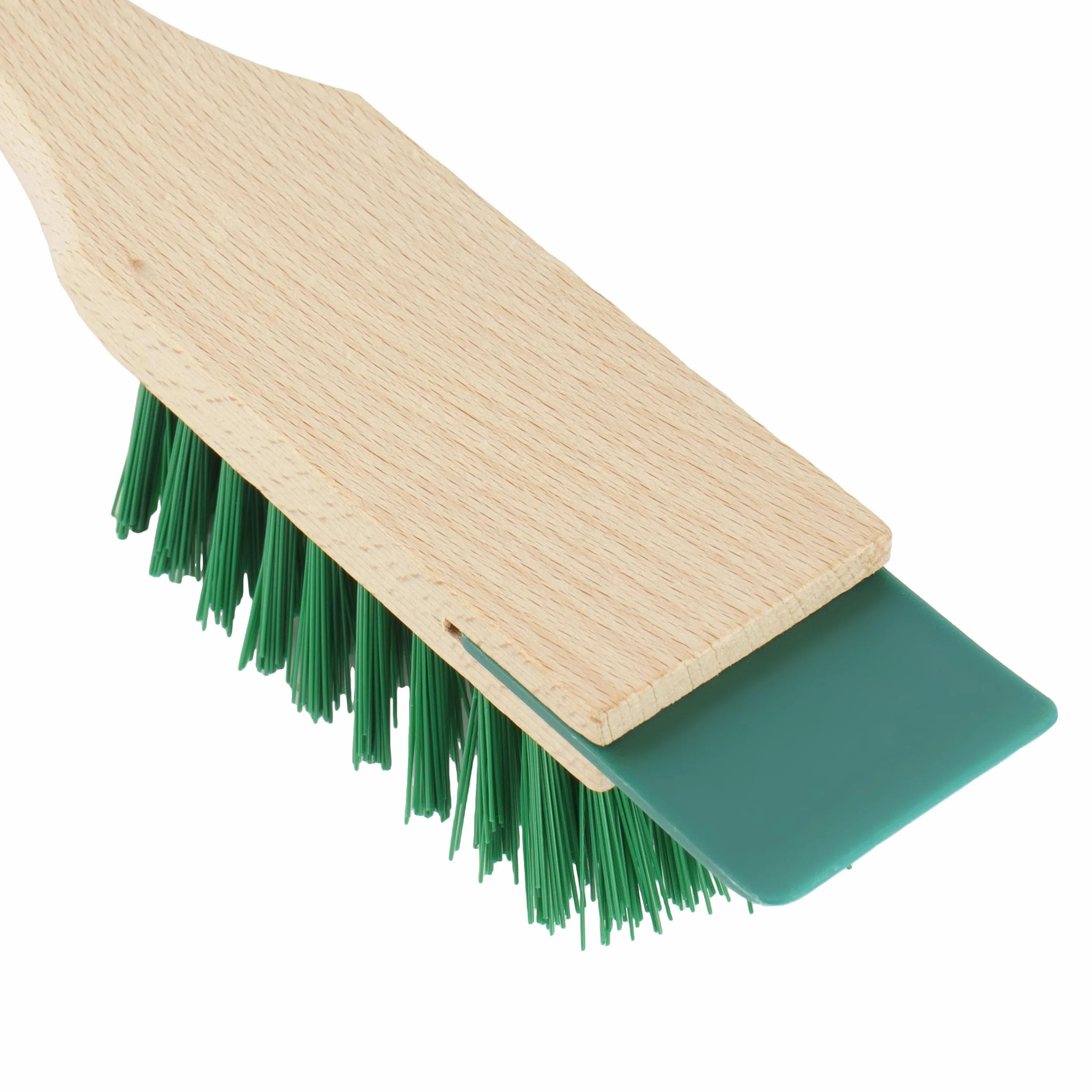 Szczotka Do Czyszczenia Kosiarki, Skrobak 2w1, Włosie Poliamid 30mm, Szczotka ze Skrobakiem do Czyszczenia Korpusu i Noży Kosiarki, Drewniany Trzonek