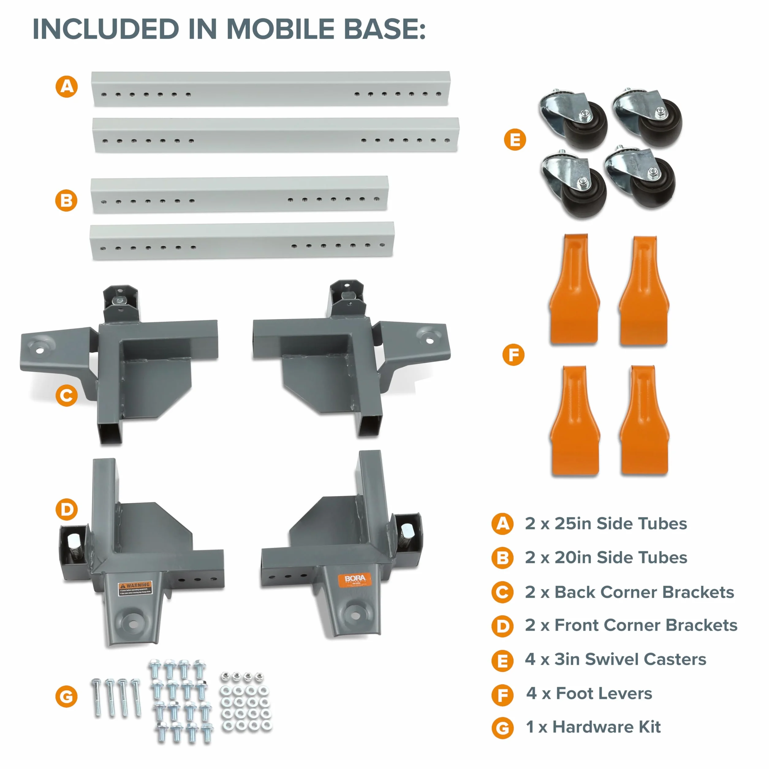 Bora Portamate Mobile Base PM-3550 Wytrzymałość przemysłowa z kołami obrotowymi – uniwersalna, bardzo wytrzymała, regulowany zestaw do toczenia, do sprzętu, elektronarzędzi, maszyn, nośność 680 kg