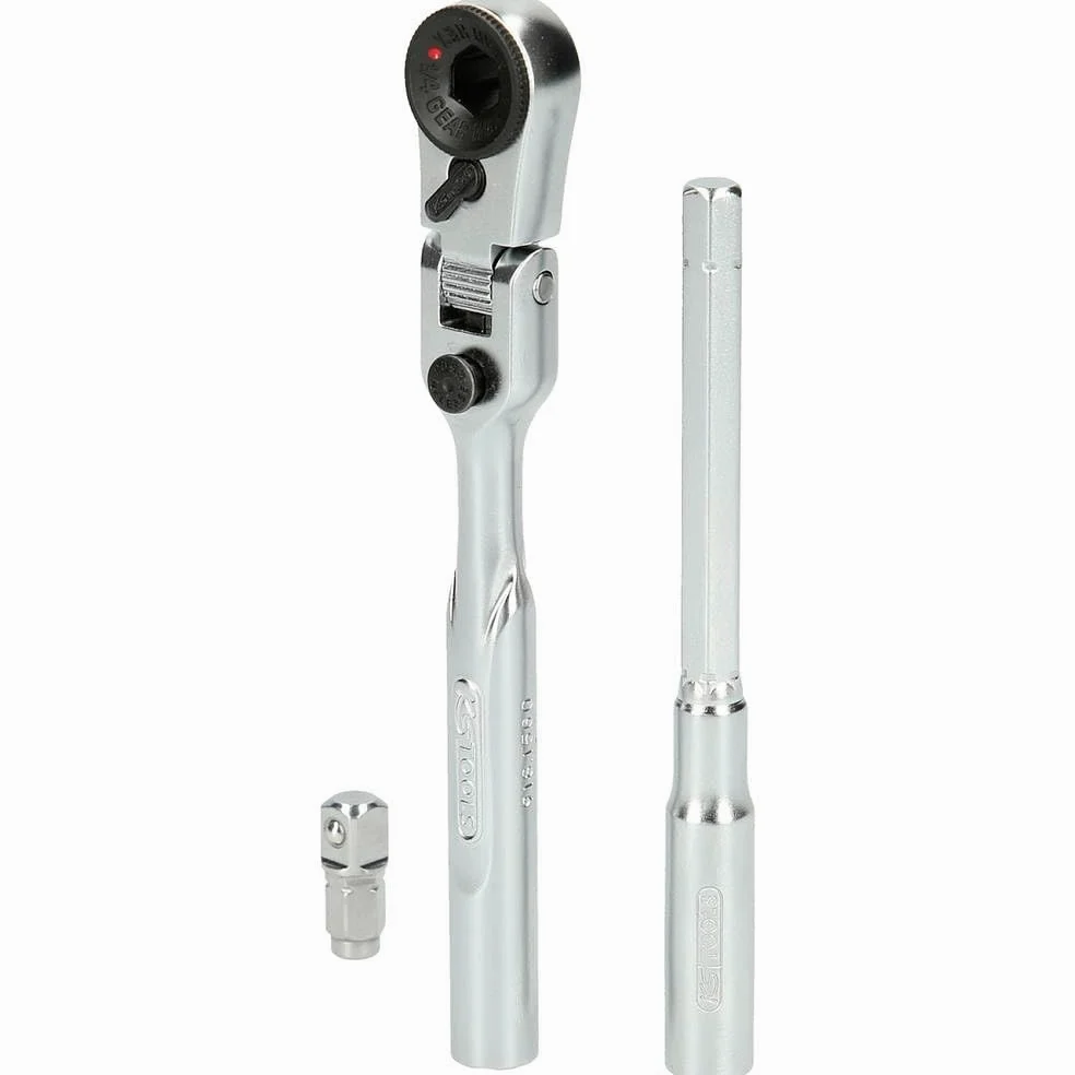 KS Tools 918.1590 1/4" przegubowa grzechotka do bitów z nasadowym adapterem do nasadek zestaw 3 częściowy