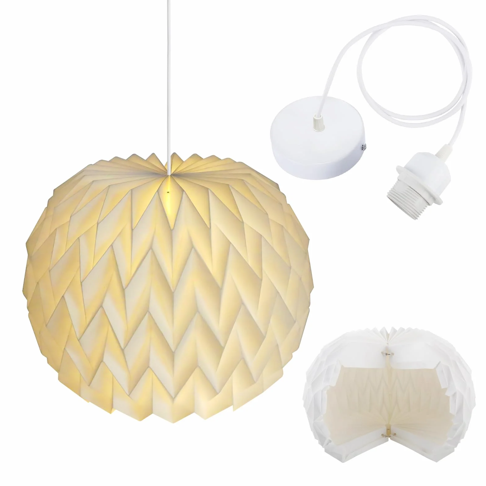 Abażur papierowy origami z oprawką lampy E27 z kablem lampa baldachimowa biała do nowoczesnej dekoracji artystycznej salonu, jadalni, sypialni, biblioteki, nordycki papier kreatywny