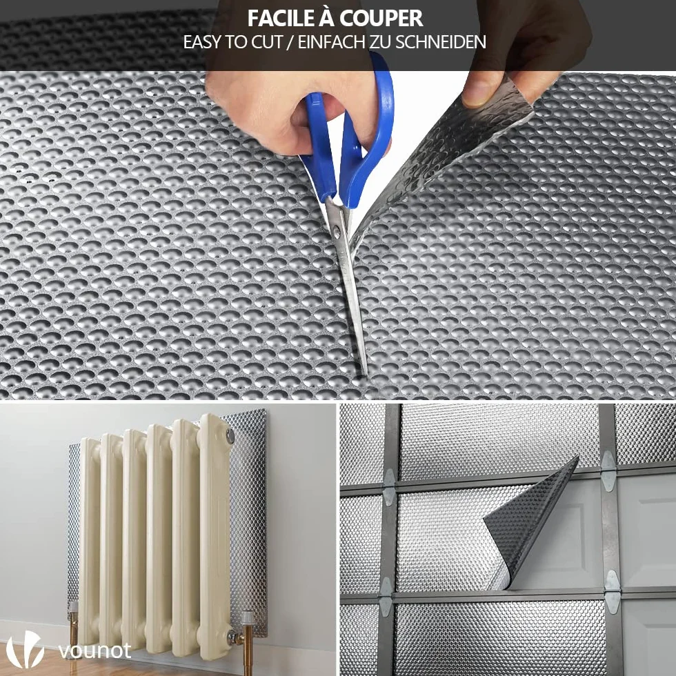 VOUNOT Izolacja termiczna z folii aluminiowanej z bąbelkami dwustronnie 3 mm odporna do reflektora chłodnicy ciepła i ochrony przed zimnem, idealna do okna, samochodu, chłodnicy 1,22 x 10M