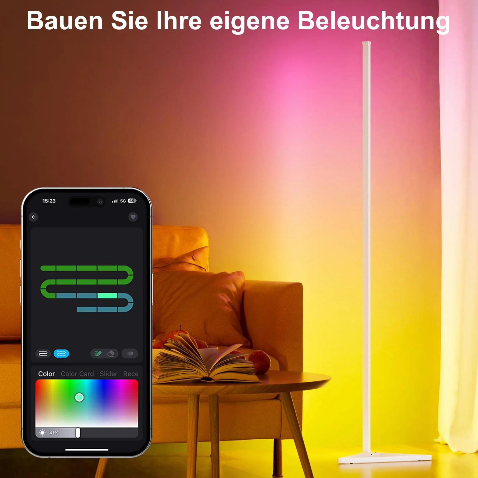 Lampa stojąca LED, 2 sztuki, 140 cm, RGBIC, możliwość ściemniania, z aplikacją, wysokość DIY zdejmowana, 16 milionów kolorów, 300 trybów scenerii, synchronizacja muzyki, programator czasowy
