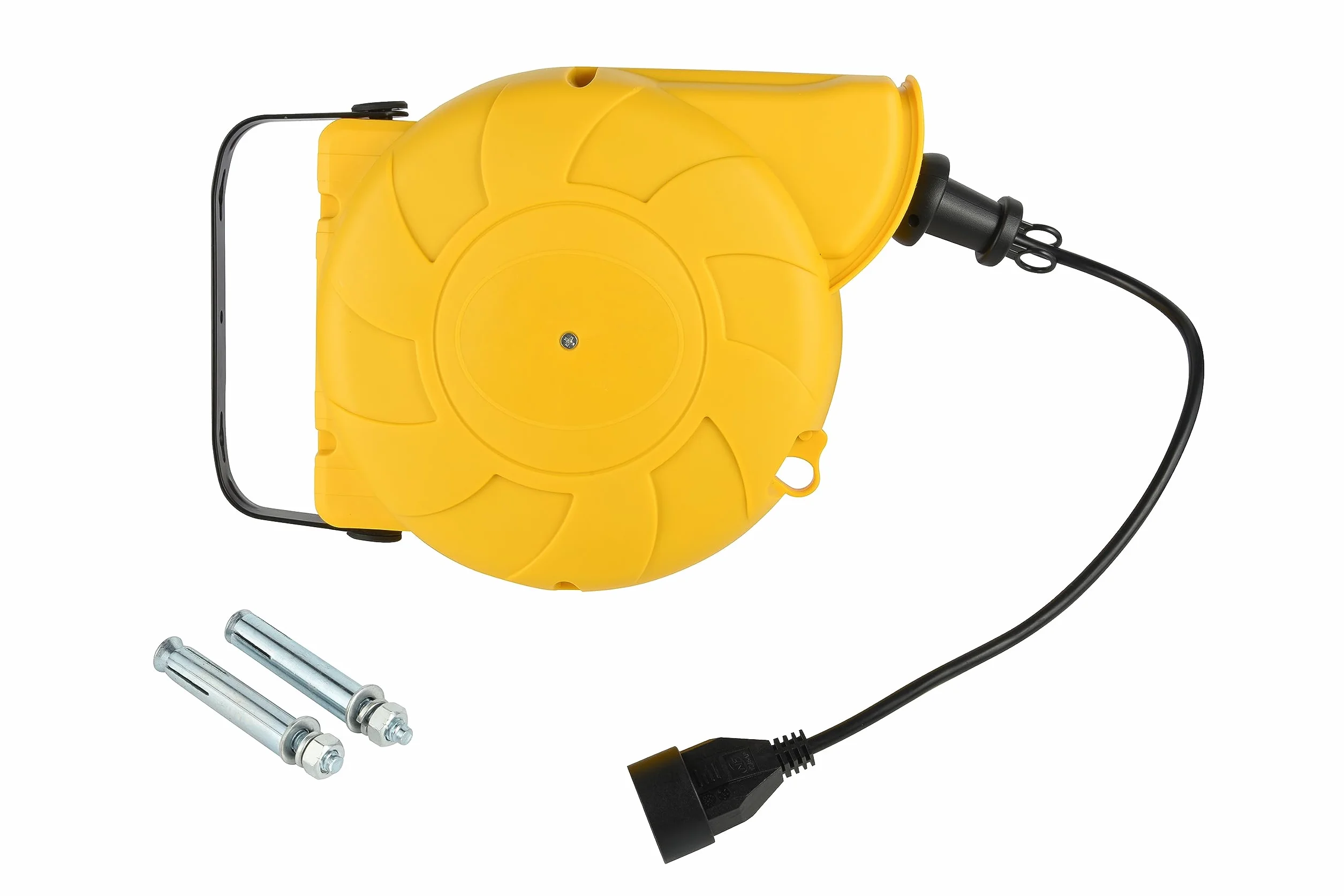 Electraline 209000011 gniazdko wielokrotne, 4 gniazdka, wyłącznik termiczny, automatyczne zwijanie kabla, 3 G, 1 mm², 16 A, 15 m, żółty/czarny