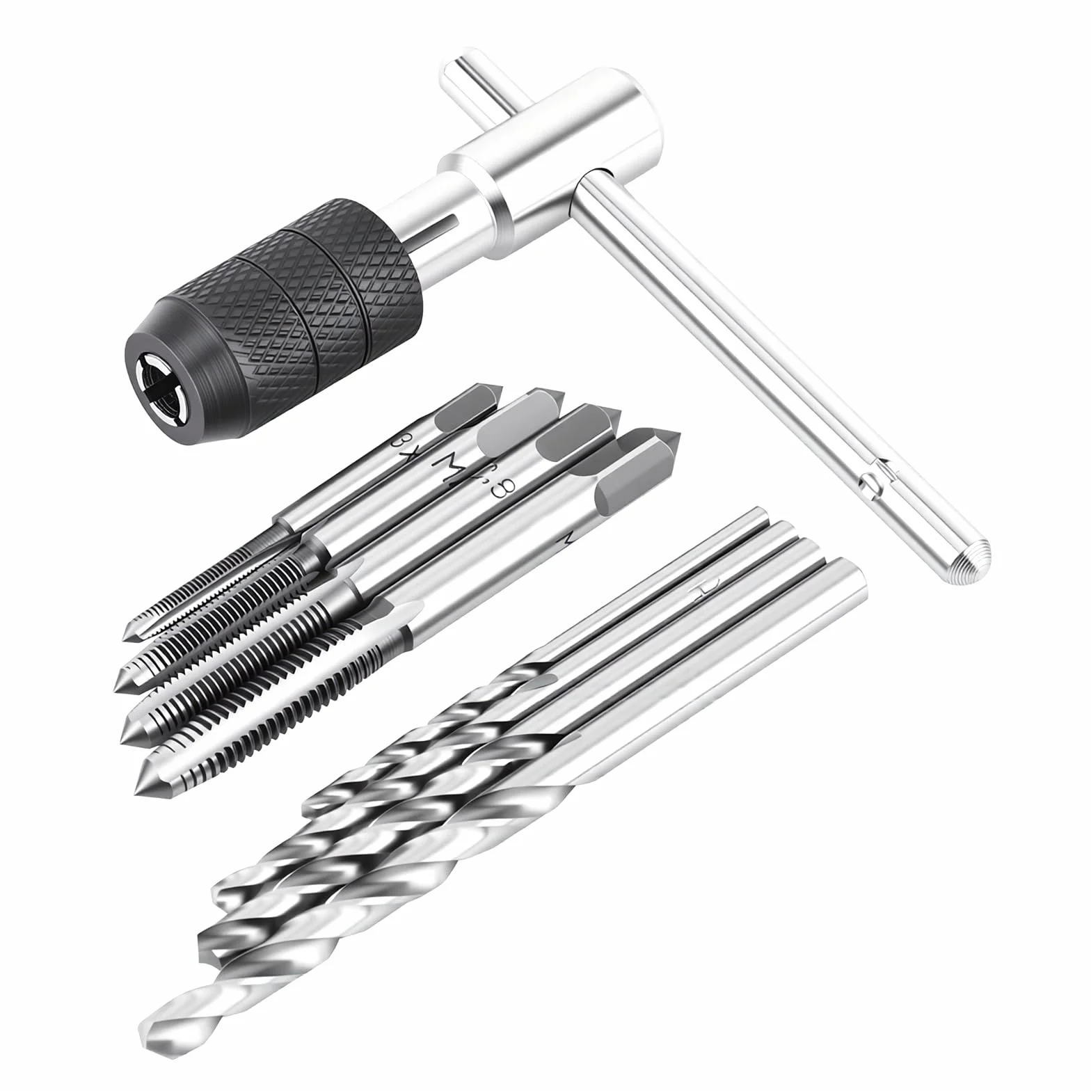 Zestaw Kluczy Do Gwintowników, 9 Sztuk, M3-M6, Stal Łożyskowa, z Uchwytem T i Grzechotką, Wiertła Spiralne 2,5-5,2mm
