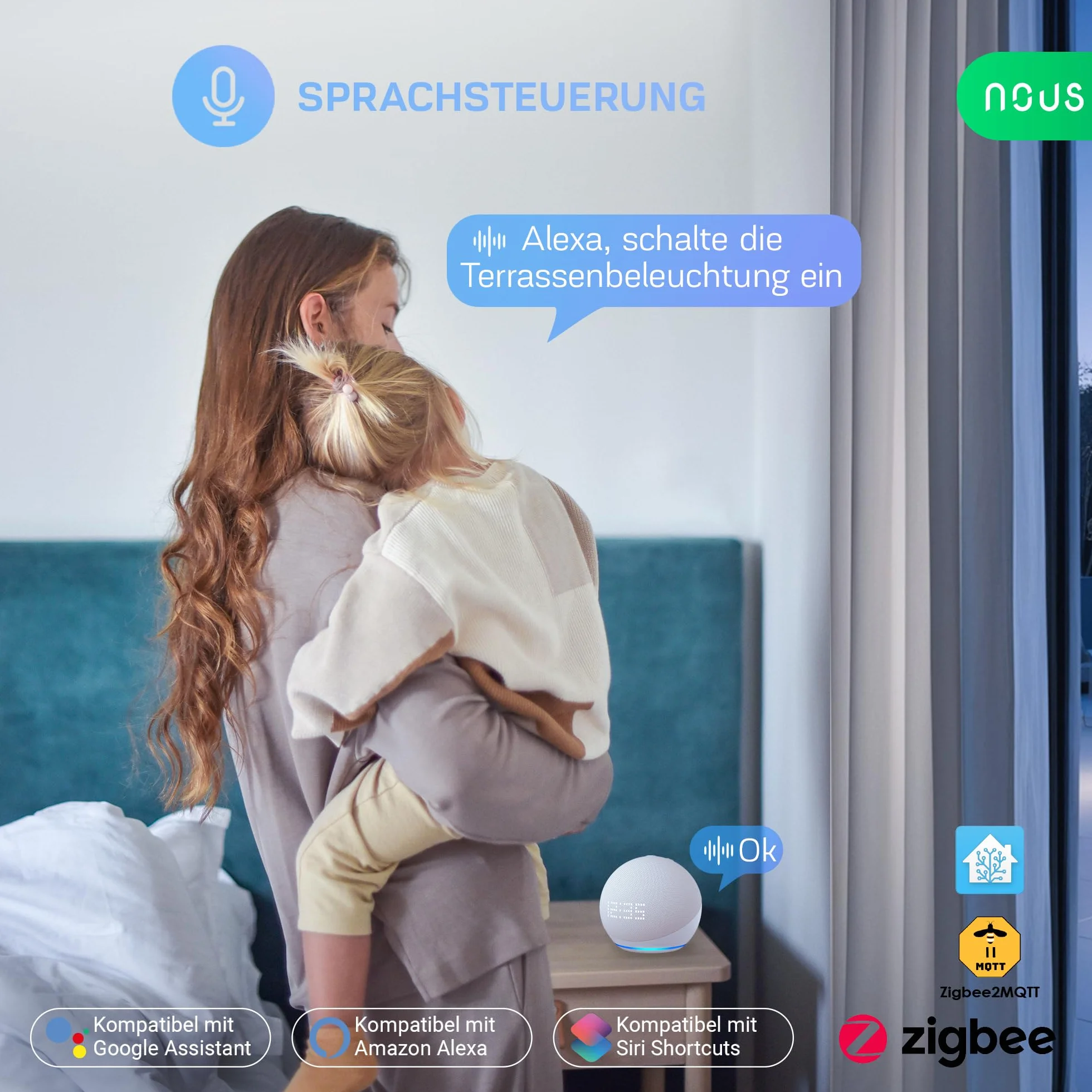 NOUS Zigbee inteligentne gniazdko zewnętrzne, IP44, inteligentne gniazdko z pomiarem zużycia, kompatybilne z akcesoriami Alexa, urządzeniami Smart Home, Google Home, Smart Life, 2MQTT, 16 A