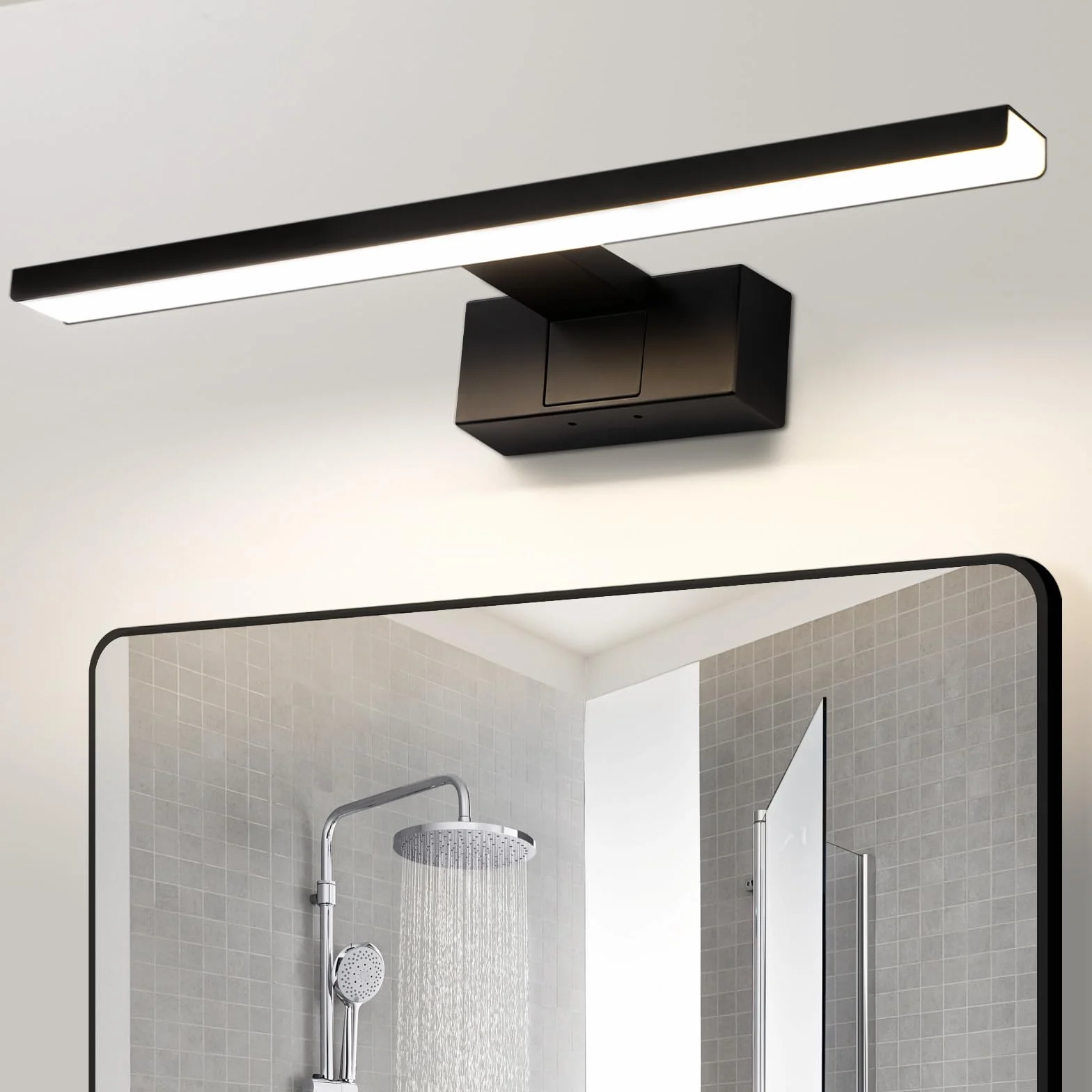 Homefire Lampa nad lustro łazienkowe, 60 cm, czarna, łazienkowa, wodoszczelna, IP44, nowoczesna, neutralna biel, 4000 K, lampa ścienna do piwnicy, kuchni, szafki łazienkowej