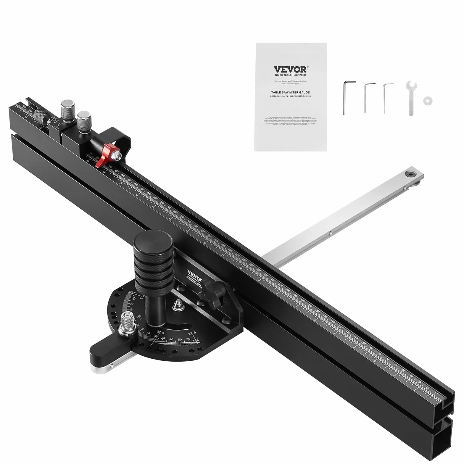 VEVOR Ogranicznik skośny, standardowa szczelina 19 x 9,5 mm, ogranicznik piły stołowej ze stopu aluminium z siatką ok. 61 cm, 15 ograniczników kątowych, tłok i zdejmowana tarcza, do obróbki drewna
