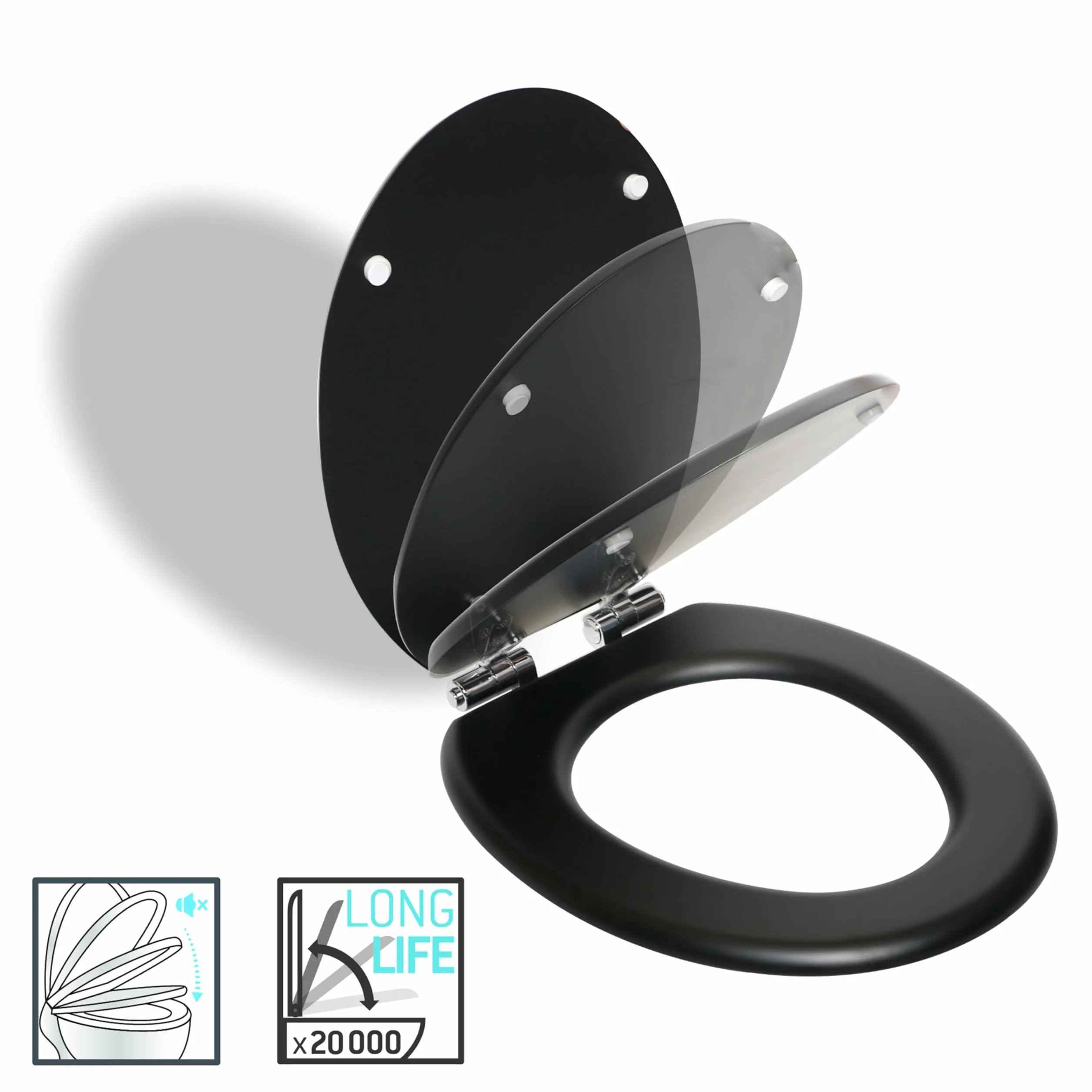 SENSEA - Deska sedesowa PURITY – owalna – wolnoopadająca – deska sedesowa z funkcją Quick Release – maks. 150 kg – MDF FSC – czarna – deska sedesowa – deska sedesowa – deska sedesowa – deska sedesowa