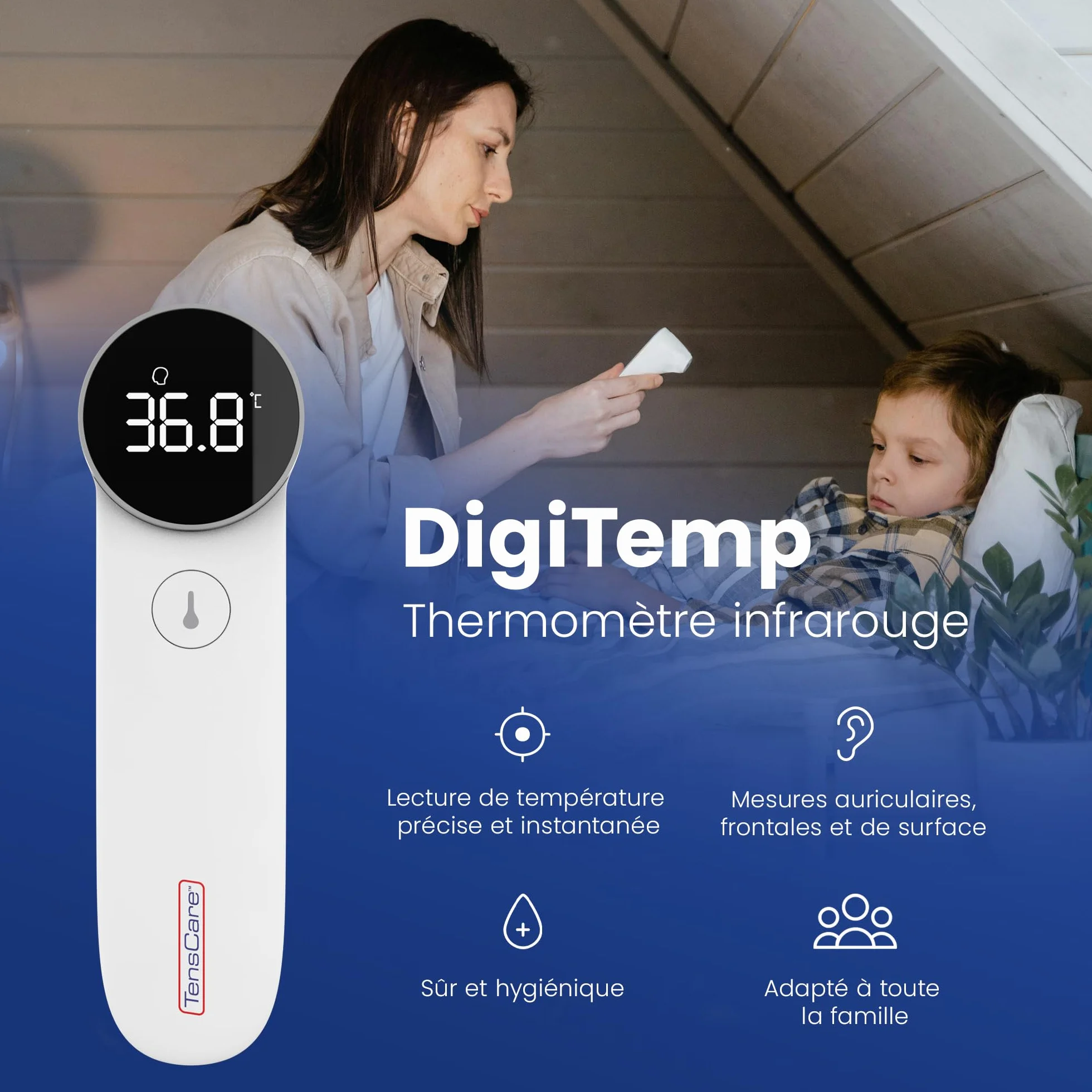 TensCare DigiTemp Wielofunkcyjny termometr na podczerwień LED z pamięcią