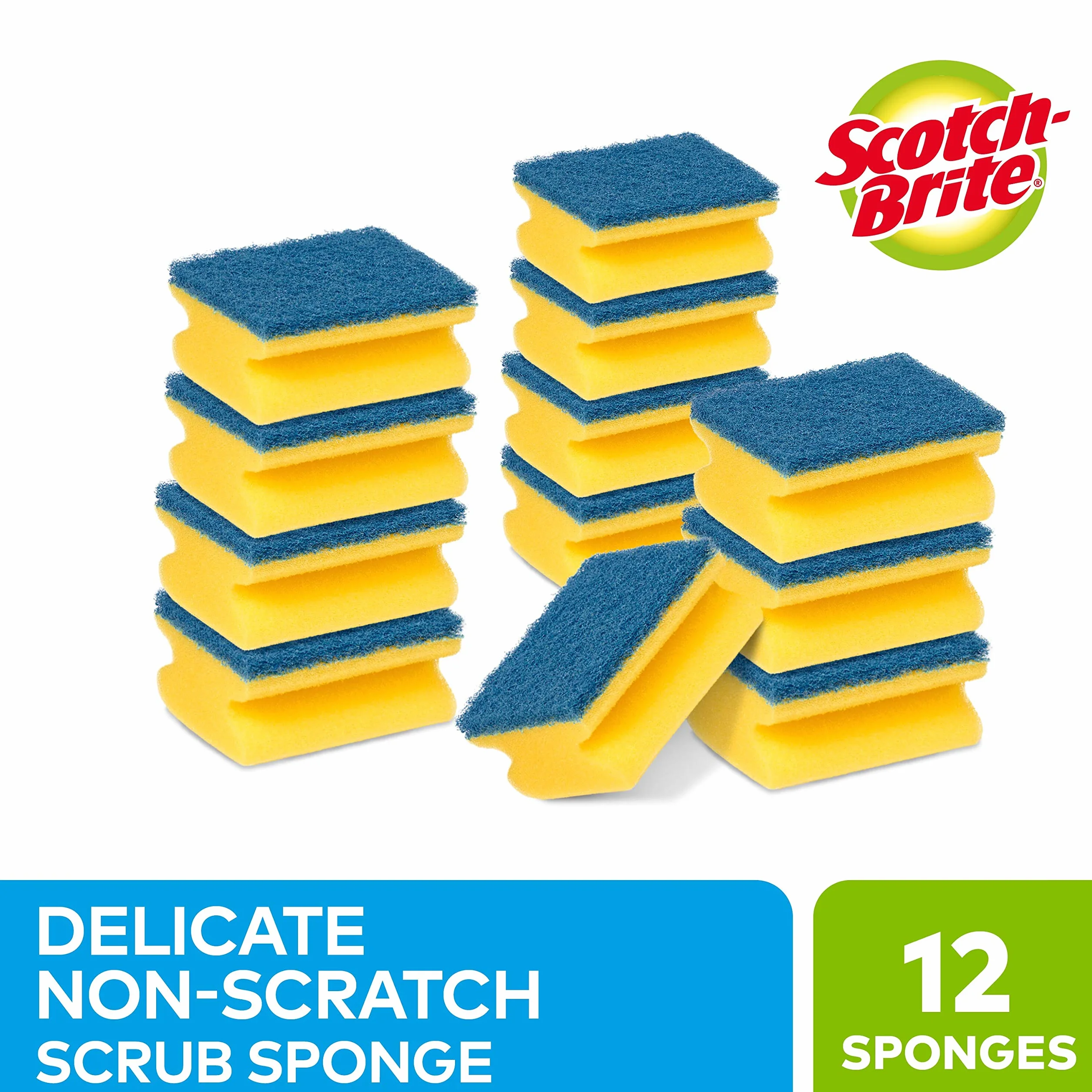 Scotch-Brite Delikatna gąbka bez zadrapań, 12 sztuk – idealna gąbka do mycia na co dzień, do użytku na nieprzywierających naczyniach kuchennych i szkle