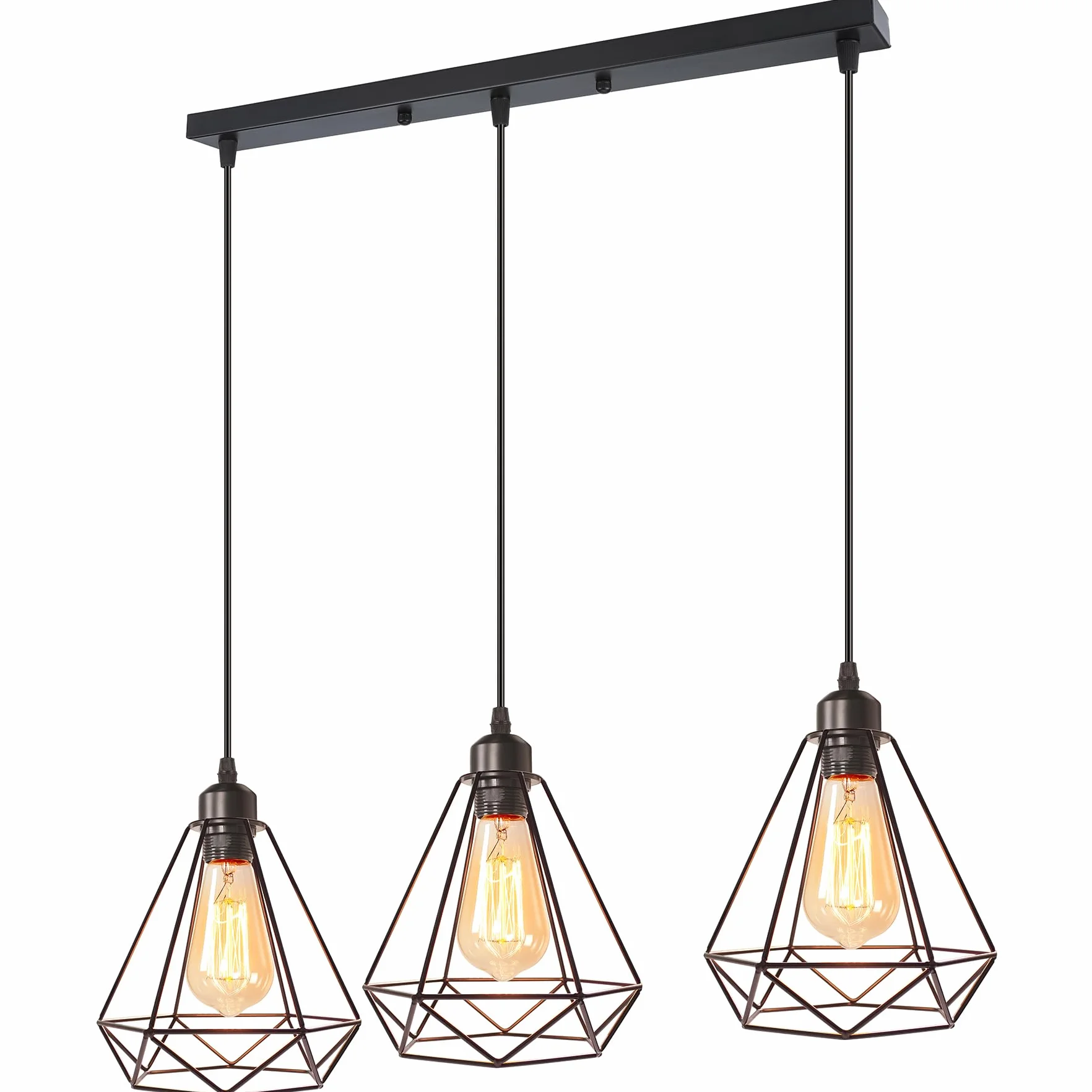 iDEGU Przemysłowa lampa wisząca, 3 światła Vintage E27 żyrandol wiszący w stylu geometrycznym z podstawą montażową - czarny - Ø 20,5 cm (3 światła - 20 cm)