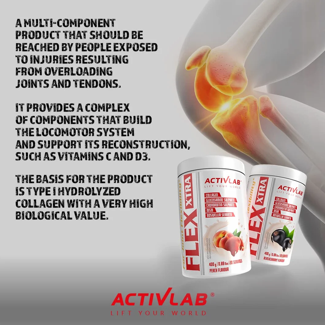Activlab FLEX Xtra 400g | Smak Brzoskwiniowy | Kolagen Typ I | Glukozamina | MSM | Witamina C B6 D | Hyaluronian | Dla Stawów