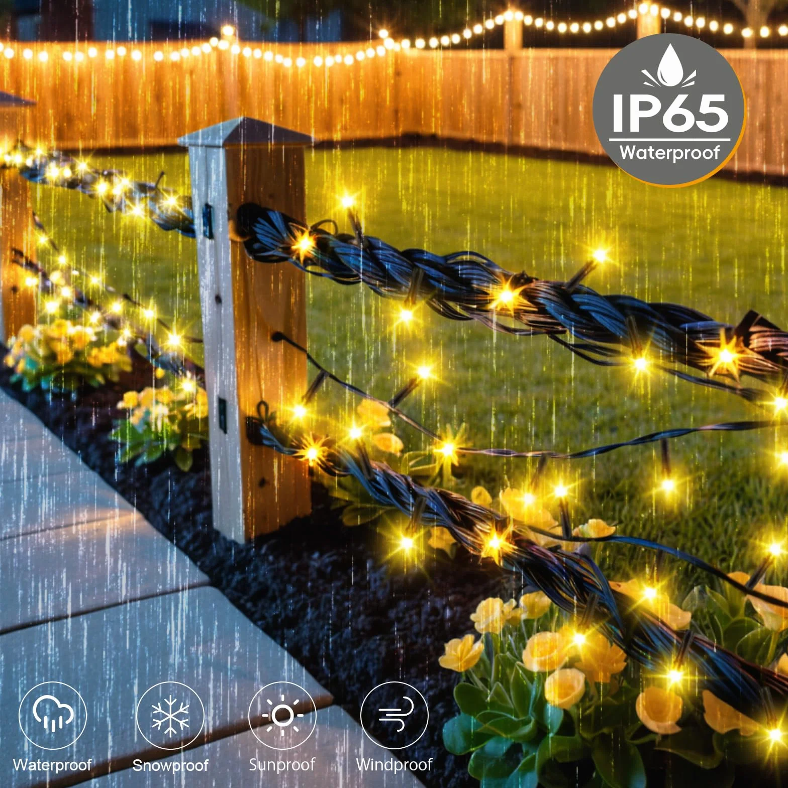 cshare Solarny łańcuch świetlny do użytku na zewnątrz, 5 m, 50 diod LED, odporny na warunki atmosferyczne, 8 trybów, wodoszczelność IP65, drut miedziany, łańcuch świetlny na zewnątrz, do ogrodu, na