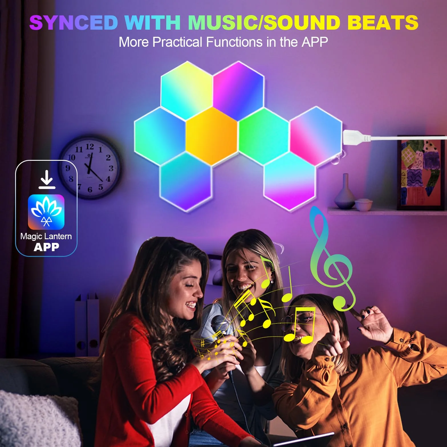 Kinkiet LED Hexagonalny RGB 8 Paneli Inteligentny z Synchronizacją Muzyki