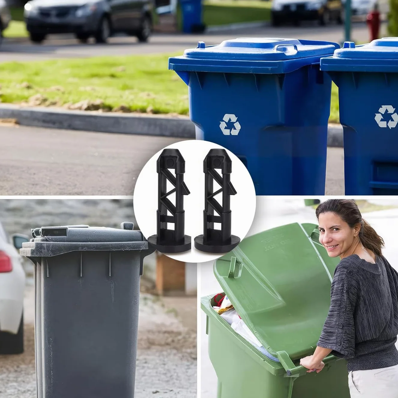 Plastikowe sworznie zawiasowe, 4 szt., czarne, nowoczesny styl, niedokończone wykończenie, mocowanie powierzchniowe, uniwersalne akcesoria do pojemników na śmieci 50 l/80 l/100 l/120 l/240 l