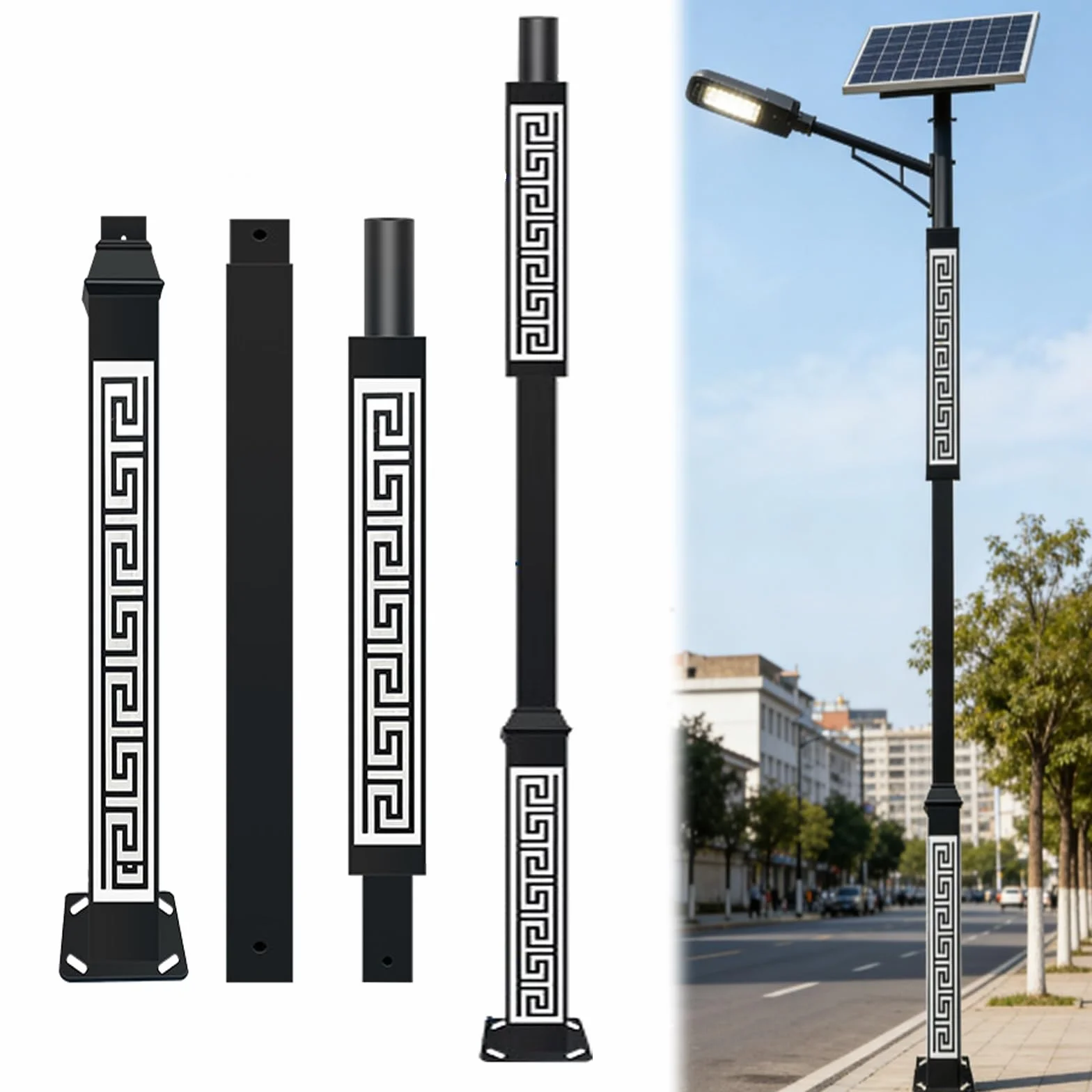 Nowoczesny i solidny słupek do oświetlenia słonecznego na zewnątrz, ocynkowany słupek solarny z czujnikiem ruchu, elegancki design do ogrodu i krajobrazu, długa żywotność (3 metry)