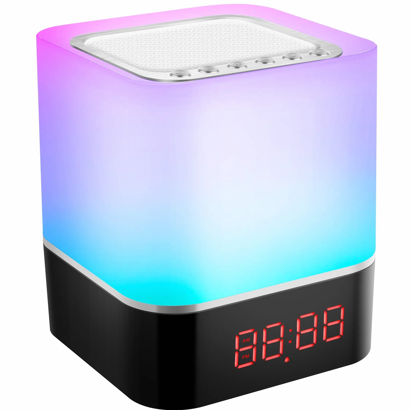 Głośnik Bluetooth 5 w 1 ze światłem, budzik świetlny RGB, zmiana kolorów, lampka nocna, dotykowa, ściemniana, budzik cyfrowy z USB, zestaw głośnomówiący, odtwarzacz MP3, fajne rzeczy dla