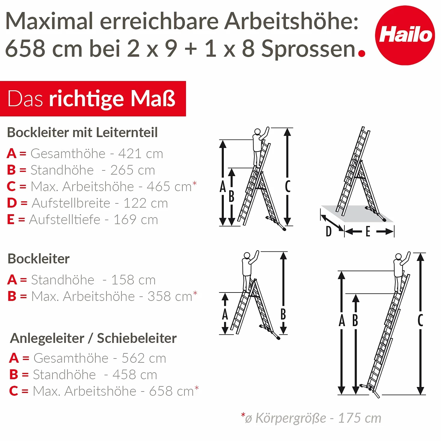 Hailo S100 ProfiLOT, aluminiowa drabina kombi z systemem LOT, 2 x 9 + 1 x 8 szczebli, system LOT, regulacja schodów, do 150 kg, srebrna, Made in Germany, 9309-507