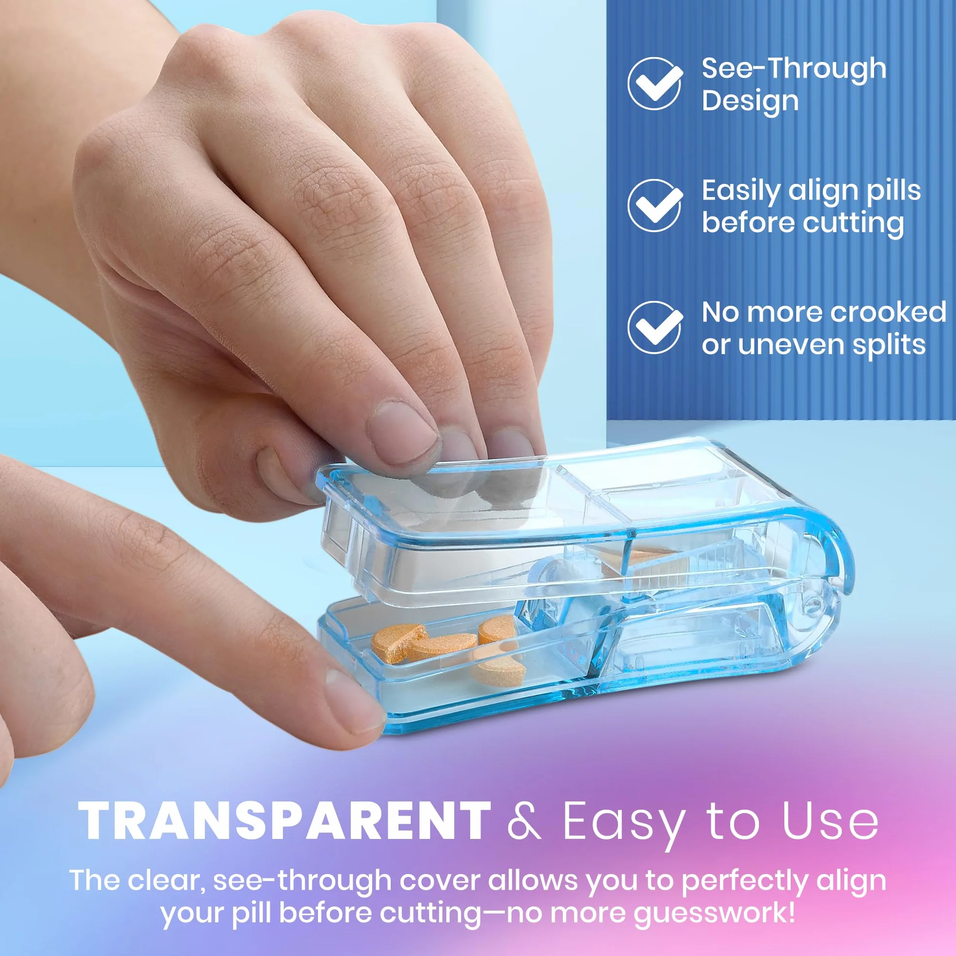 Pill Cutter V-Grip Pill Crusher i Cutter do witamin Big & Small Pills przezroczysty Pill Splitter z Case