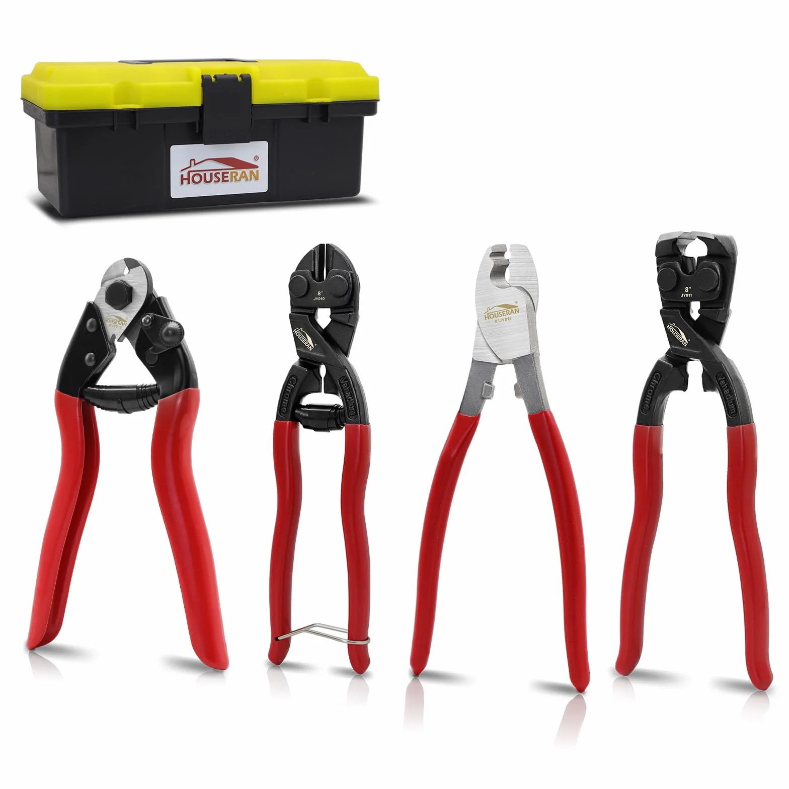 4-częściowy Zestaw Szczypiec, 8" Szczypce do Kabli, Boczne, Drutu Stalowego i Przecinak do Śrub, Stal Kromowo-Wanadowa, Ergonomiczne Uchwyty, Profesjonalne i do Majsterkowania