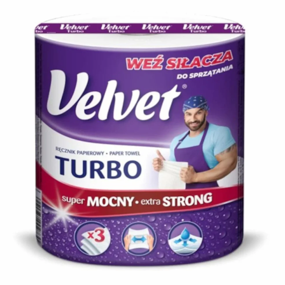 VELVET Turbo rolka na ręczniki celulozowe/do domu/do kuchni/do łazienki/do biura/sprzątania/3-warstwowy/wydajny/chłonny/340 arkuszy/biały