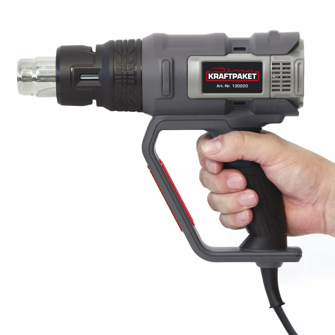 Dino KRAFTPAKET Pistolet na gorące powietrze typu "zrób to sam" 2000 W (10 (3+7) poziomów temperatury: 50-600°C, powietrze: 250-500 l/min), dmuchawa gorącego powietrza z elementem grzejnym Mica,