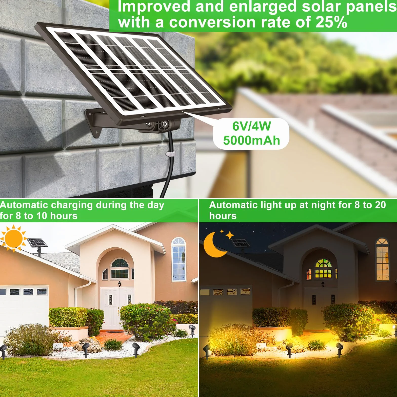 CLY Faretti solari per esterni faretti solari Bianco Caldo da giardino 4 luci da giardino con pannelli solari ad alta efficienza IP66 nieprzepuszczalna