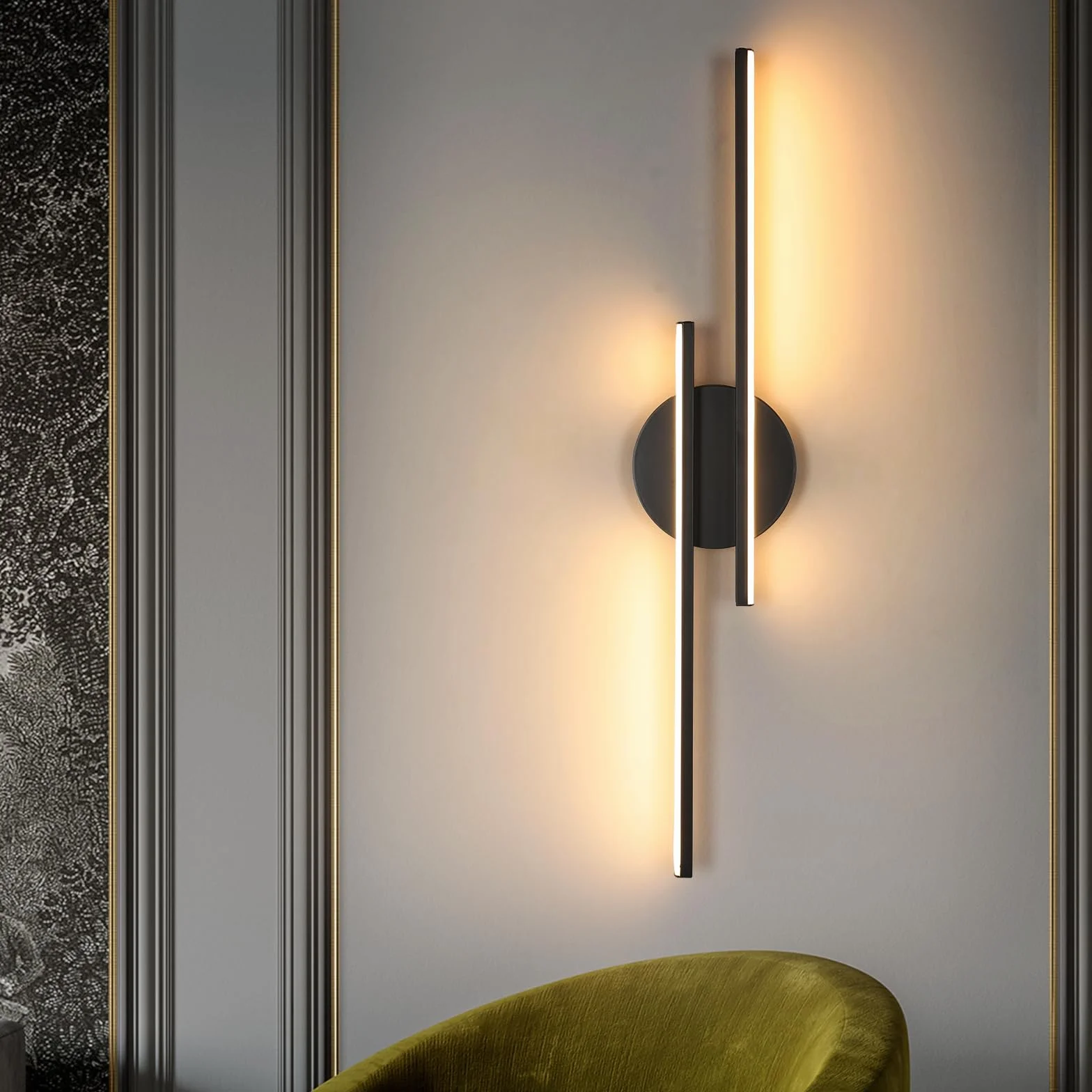 Riserva Lampa ścienna LED, 24 W, czarna, nowoczesna, 3000 K, ciepła biel, liniowe oświetlenie ścienne do salonu, kuchni, korytarza, klatki schodowej, 60 cm