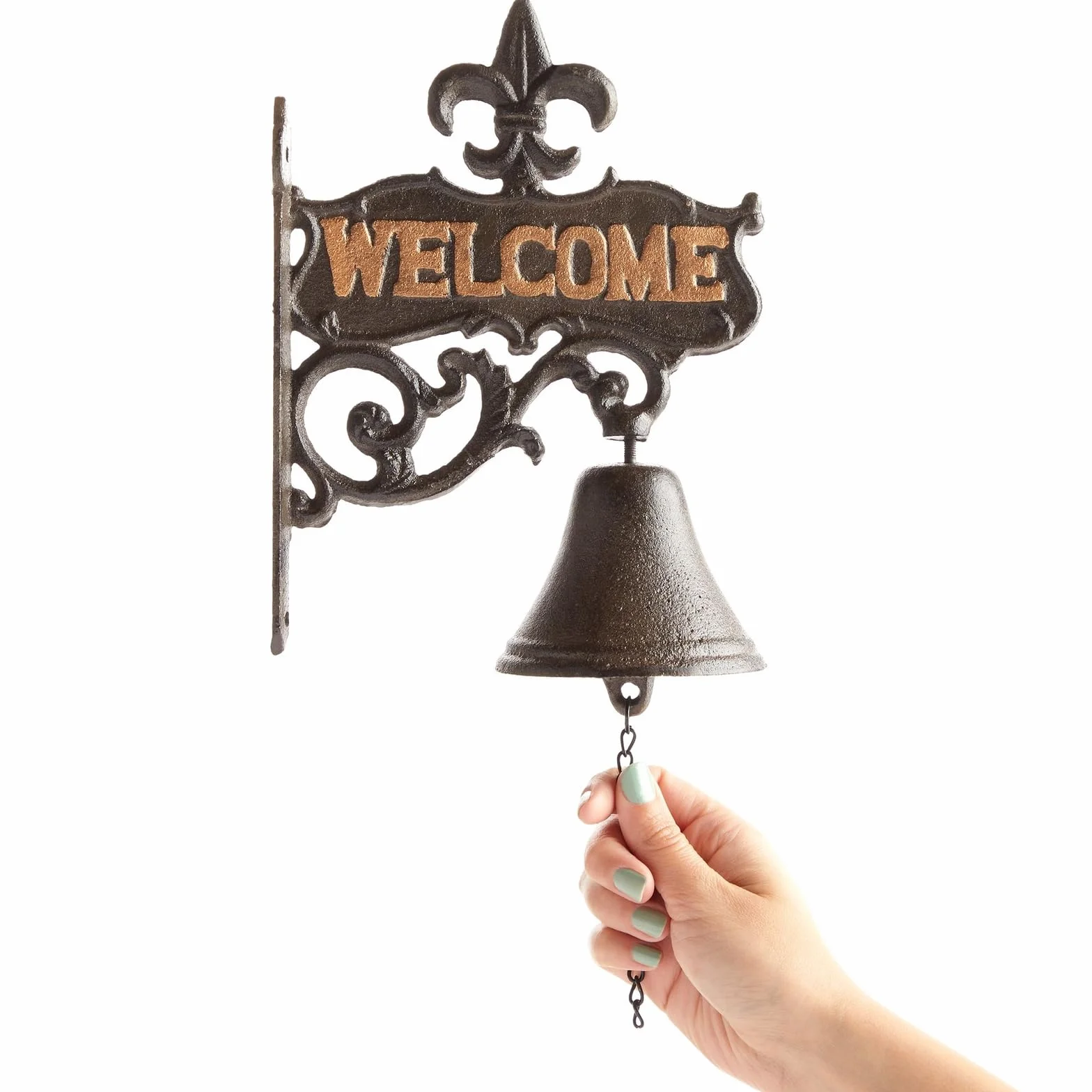 Żeliwny dzwonek - "Welcome" dzwonek do drzwi wejściowych, antyczny dzwonek do drzwi wejściowych, wnętrze, dekoracja zewnętrzna, czarny - 6,7 x 23 cm x 2 cm