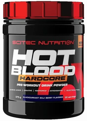 Scitec Nutrition Hot Blood Hardcore, Napój przedtreningowy w proszku z aminokwasami i kreatyną, 375 g, Blackcurrant goji berry