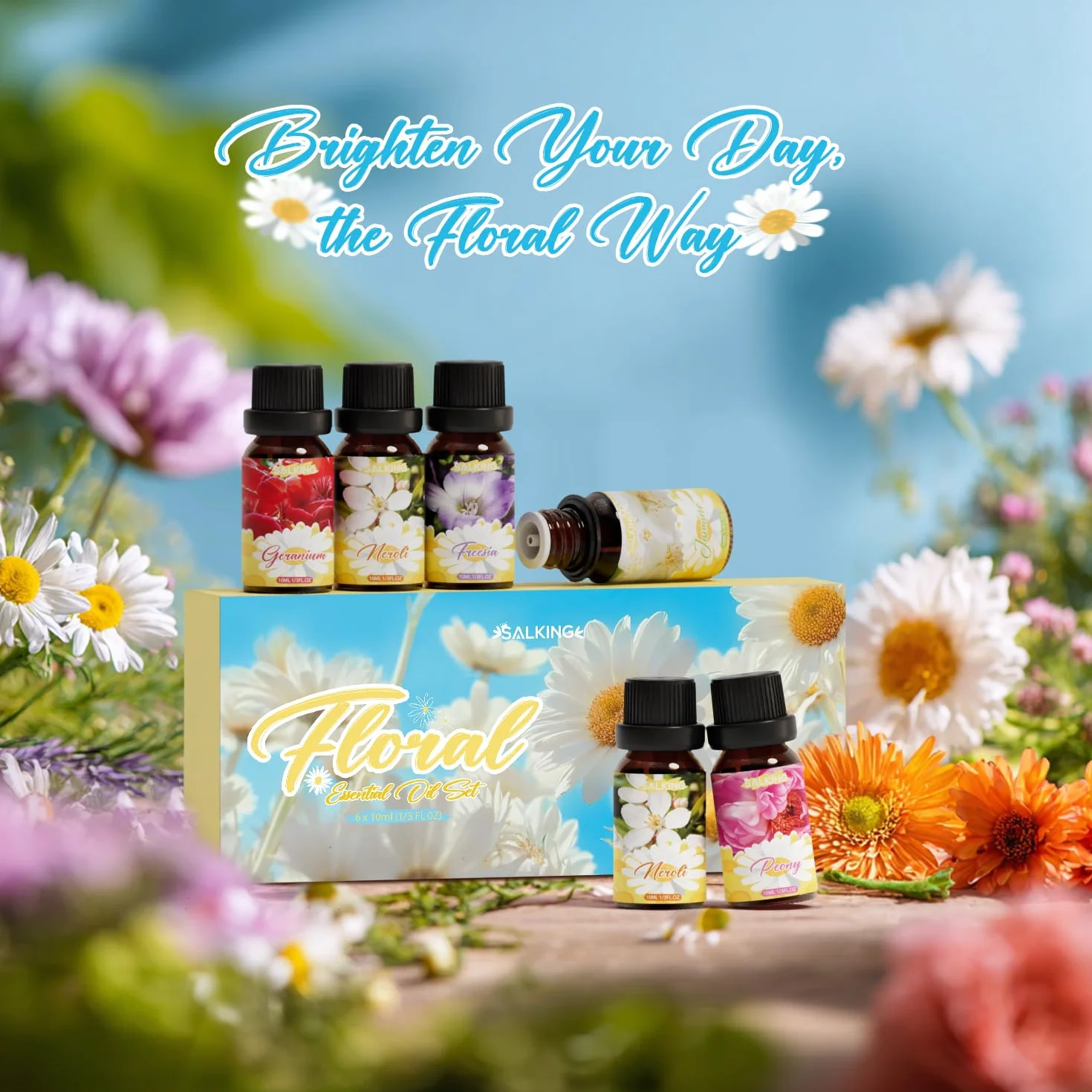 SALKING Zestaw olejków eterycznych 100% czysty 6 x 10 ml jaśmin neroli wiciokrzew piwonia geranium frezja