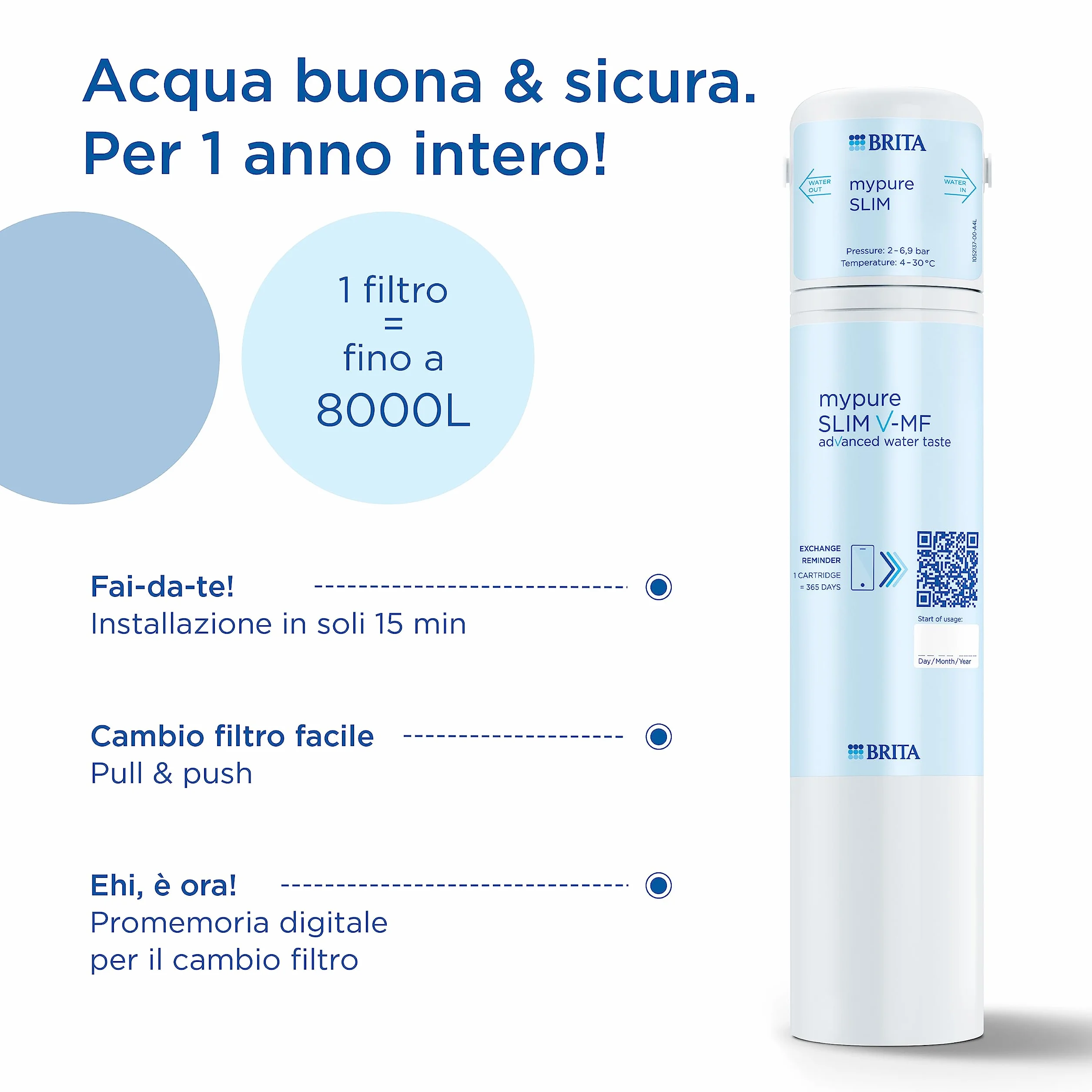 BRITA Mypure SLIM V-MF system filtrów wodnych wraz z 1 wkładem (8000 litrów): filtr pod zlewem do kranu, do wody wolnej od 99,999% bakterii - w tym cyfrowy timer