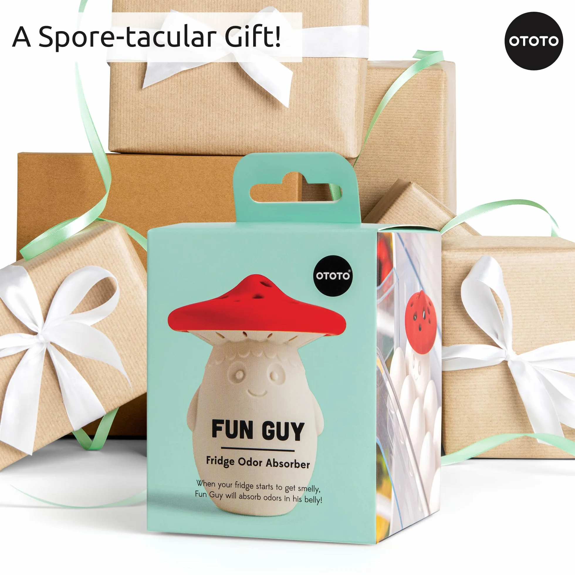 OTOTO Fun Guy Dezodorant do lodówki – eliminator zapachu lodówki klasy spożywczej, nadaje się do mycia w zmywarce i wolny od BPA, uchwyt na dezodorant do sody oczyszczonej, 7 x 7 x 8,6 cm